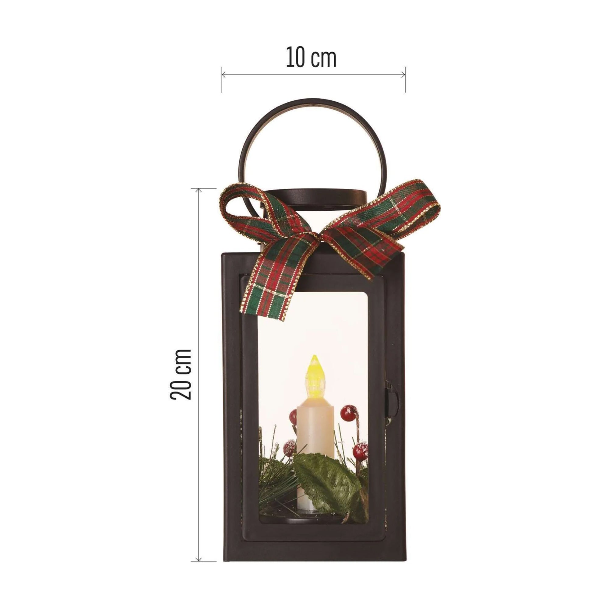 LED Christmas lantern with candle, indoor, black, vintage, 3xAAA