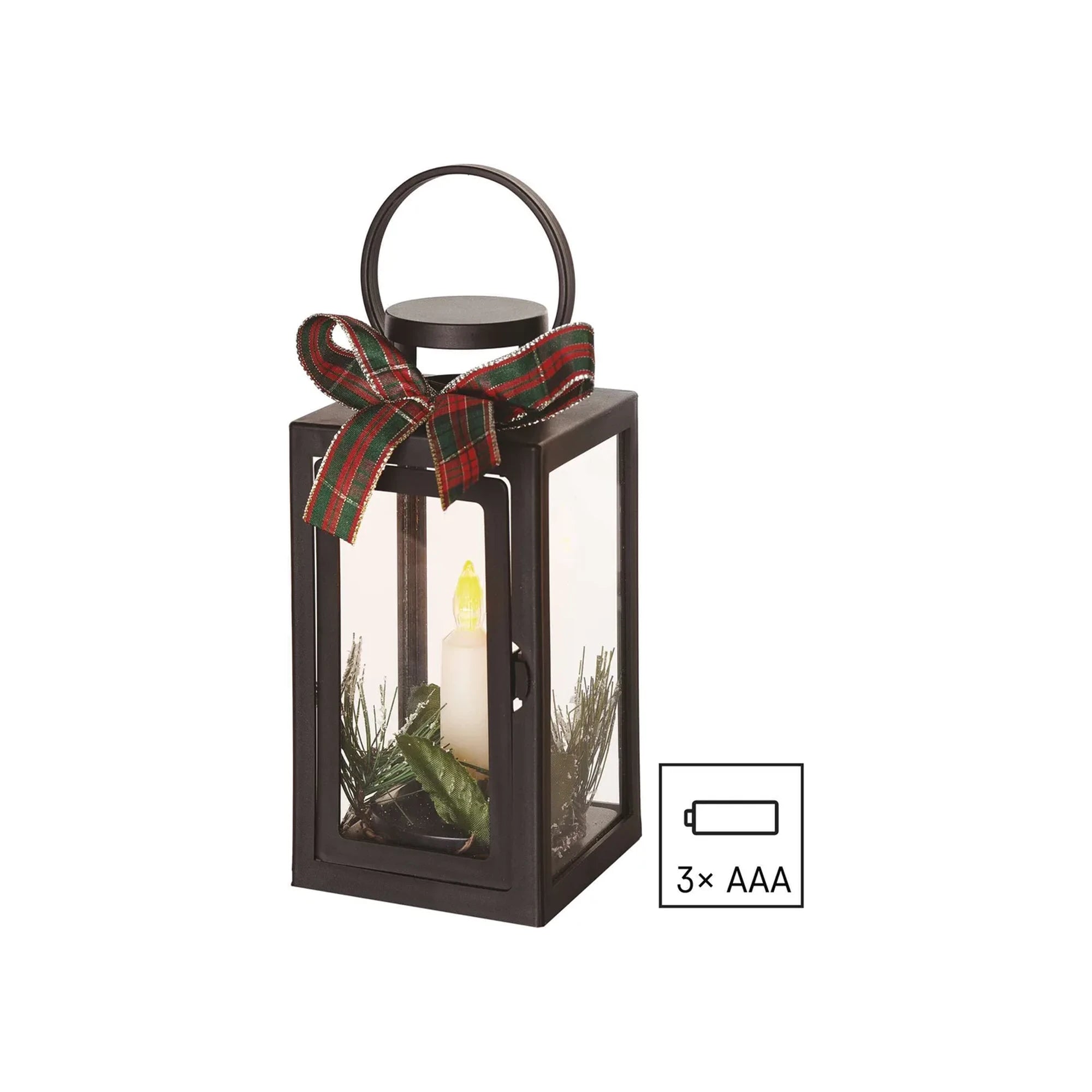 Božićna lanterna, sa svijećom, crna, LED, 3xAAA, IP20