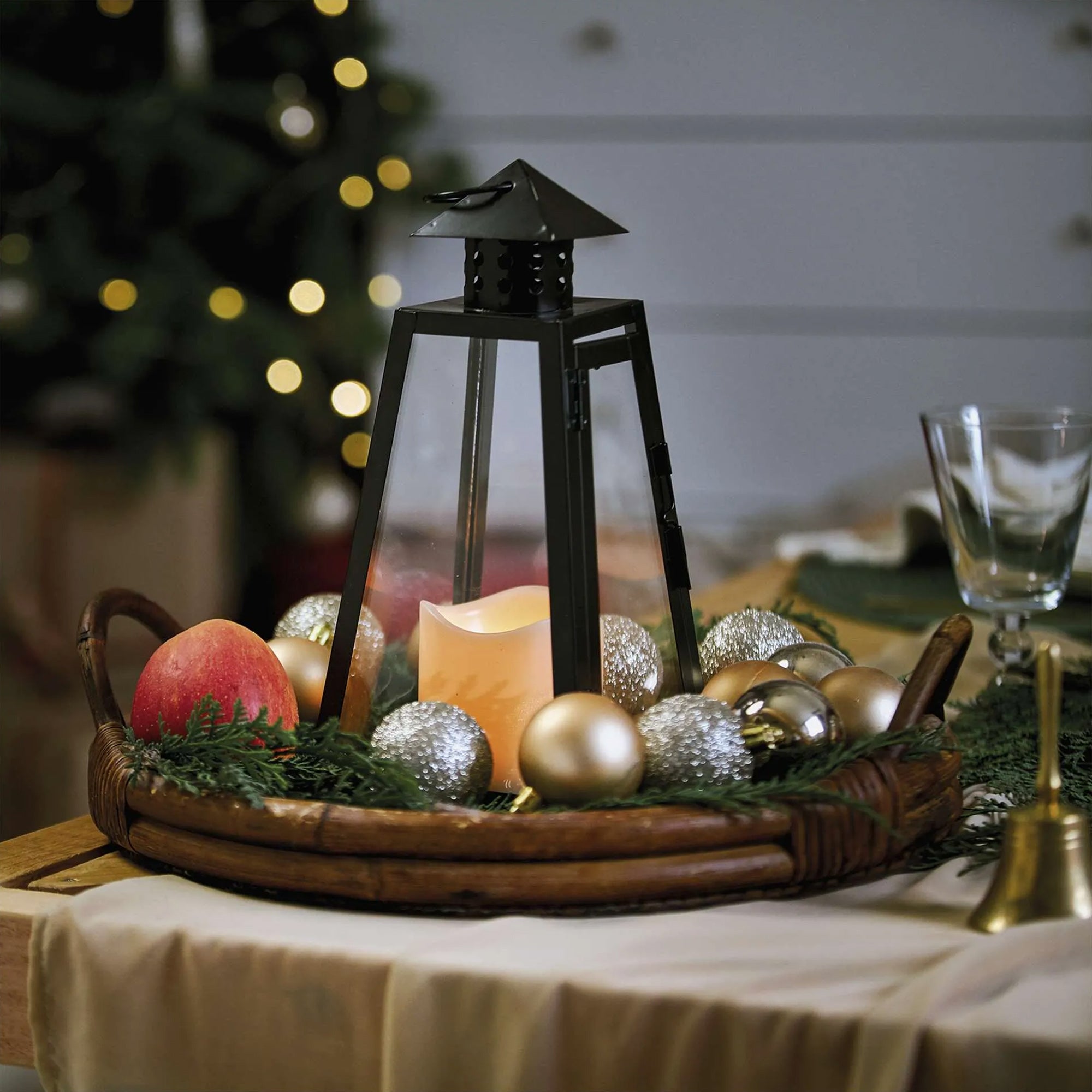 Lanterna sa svijećom, crna, LED, 3xAAA, IP20