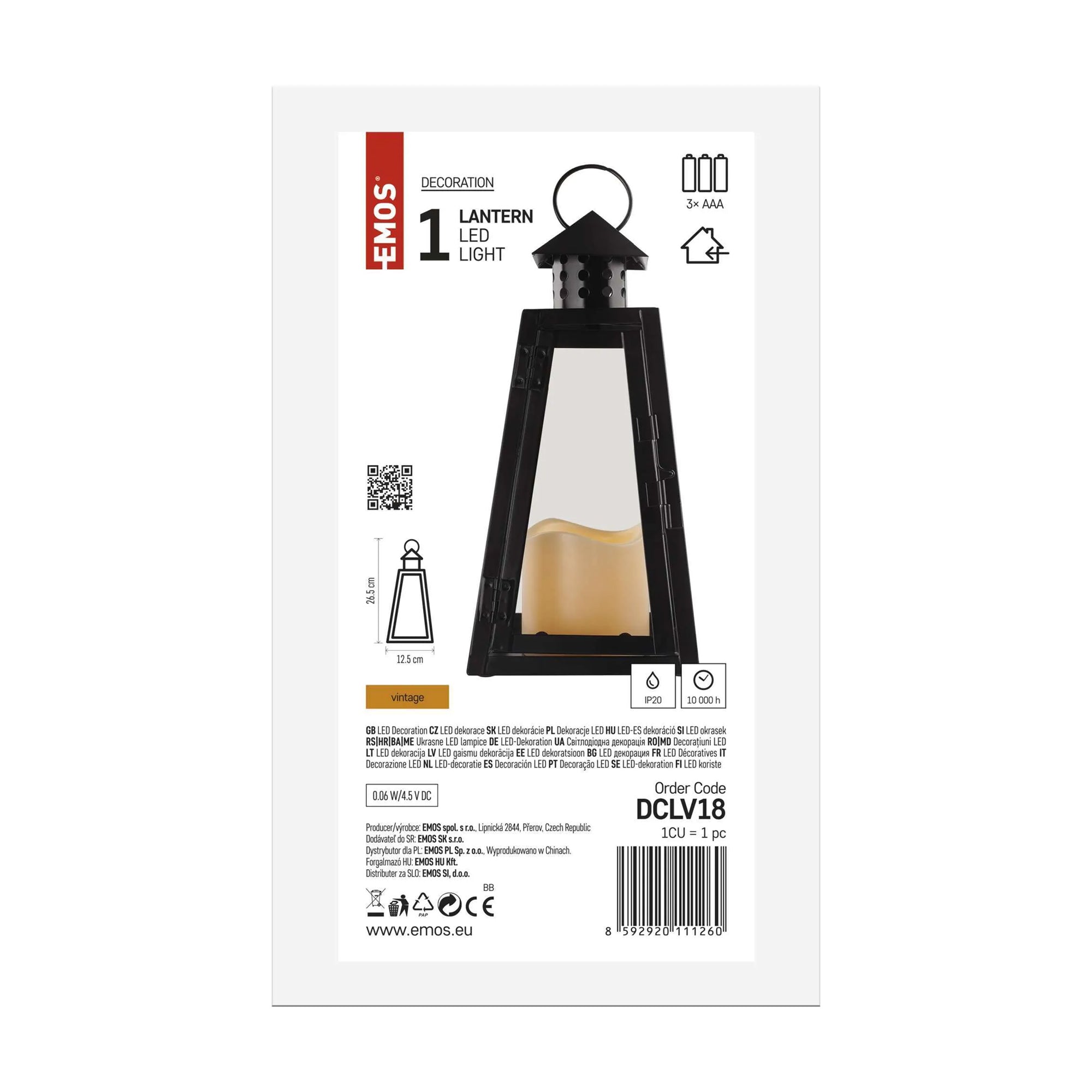 LED lanterna, unutarnja, crna, kockasta, vintage, 3xAAA
