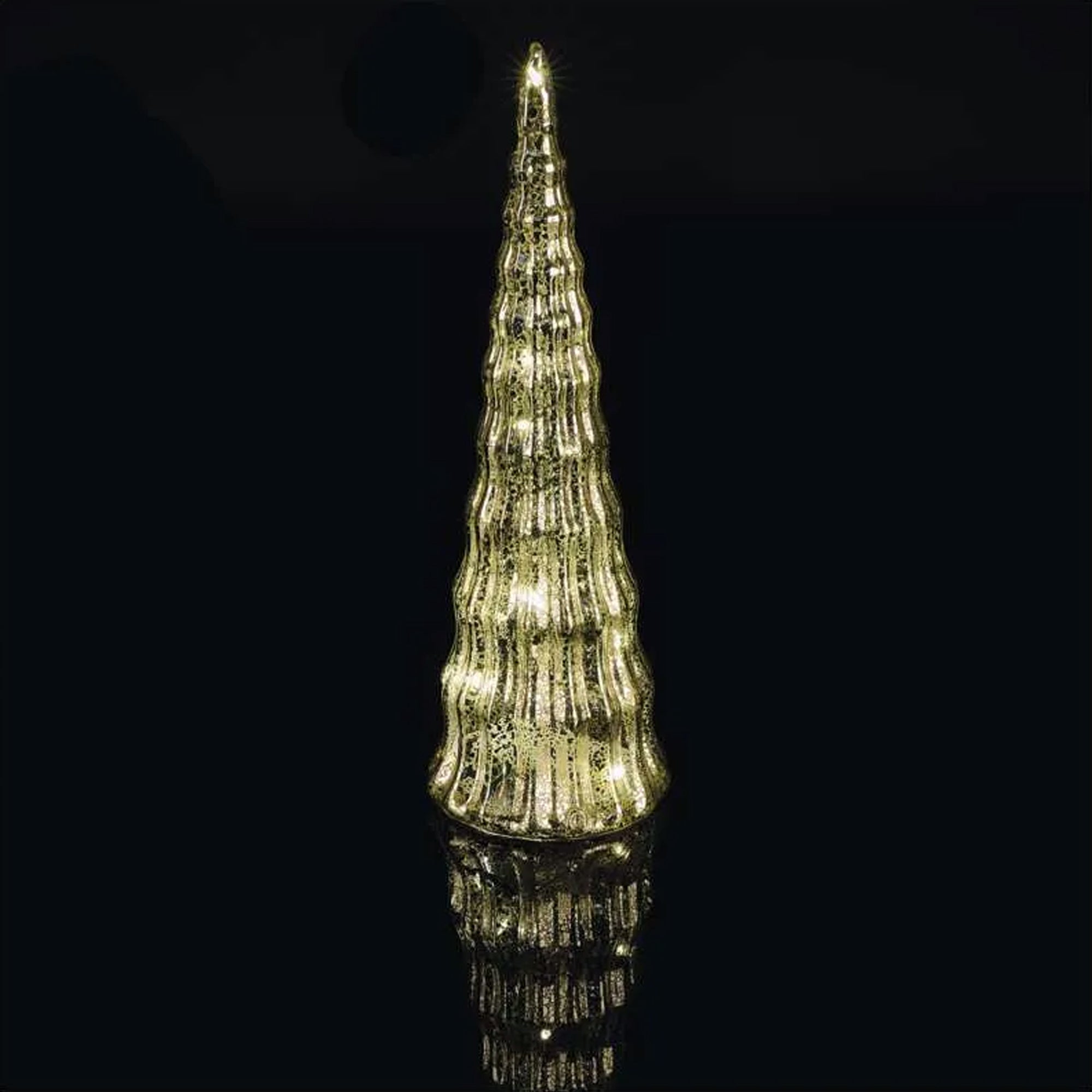 LED Christmas tree, indoor, glass, warm white, timer, 2xCR2032