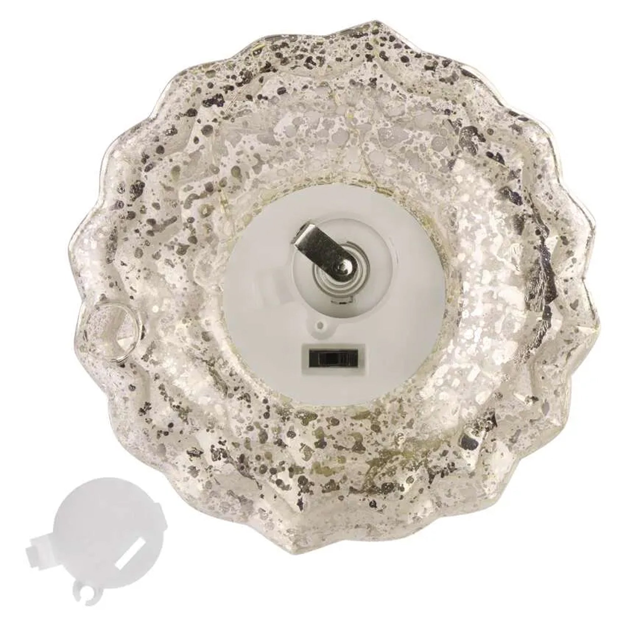 LED Christmas tree, indoor, glass, warm white, timer, 2xCR2032