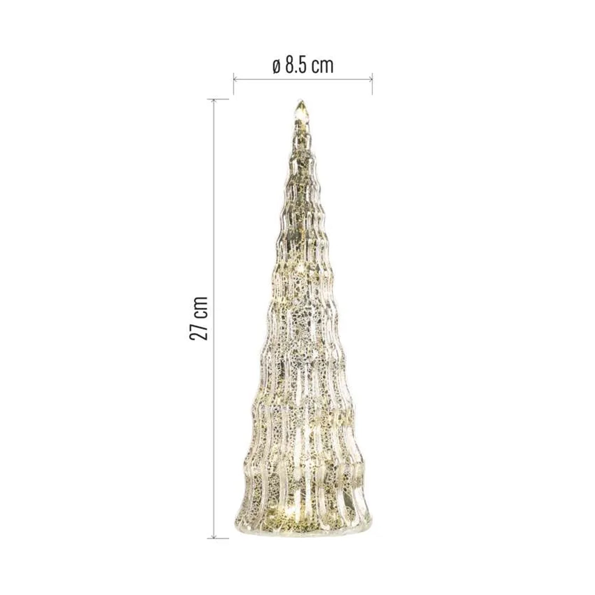 LED Christmas tree, indoor, glass, warm white, timer, 2xCR2032