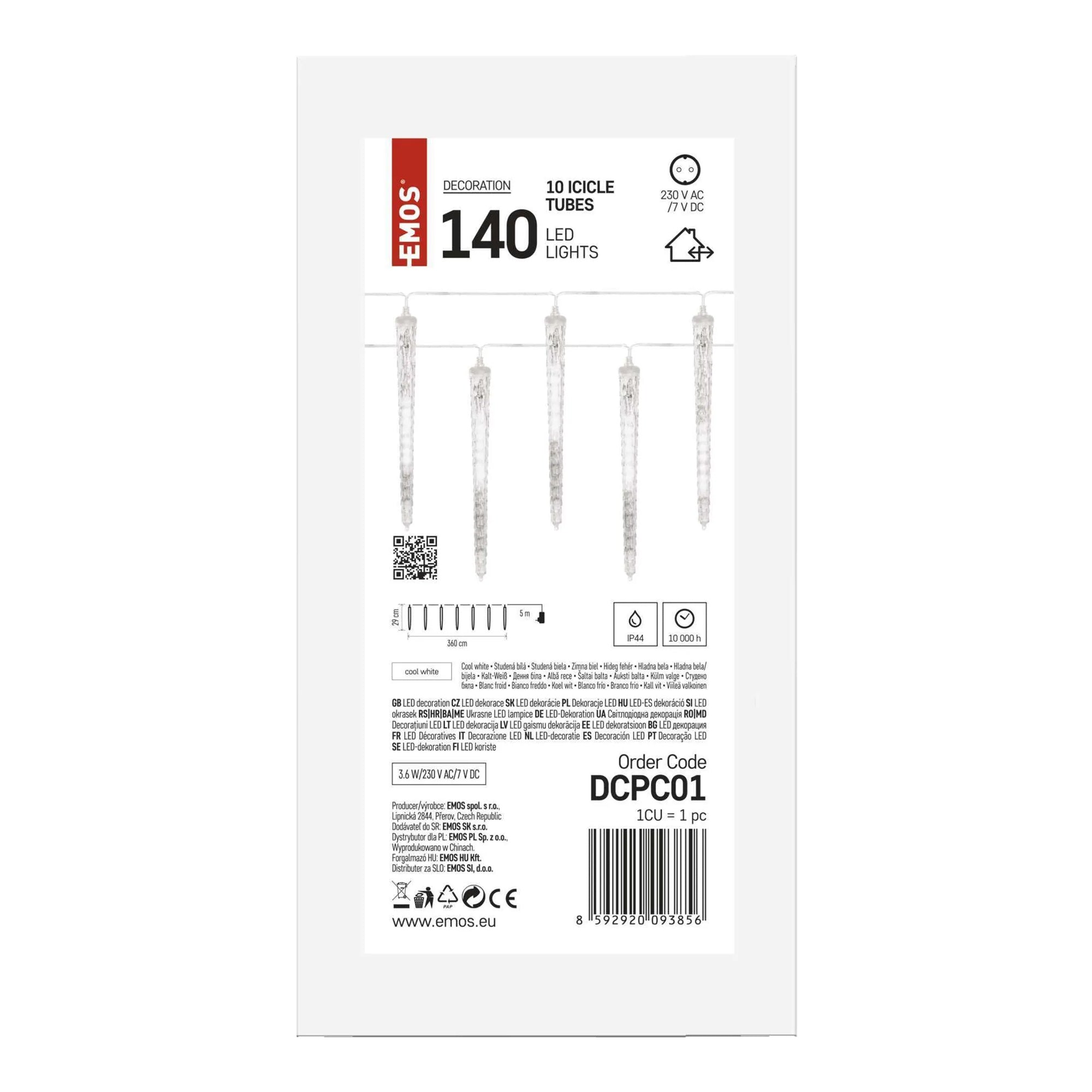 LED Christmas garland, 10 icicles, indoor and outdoor, cool white, 3.6m