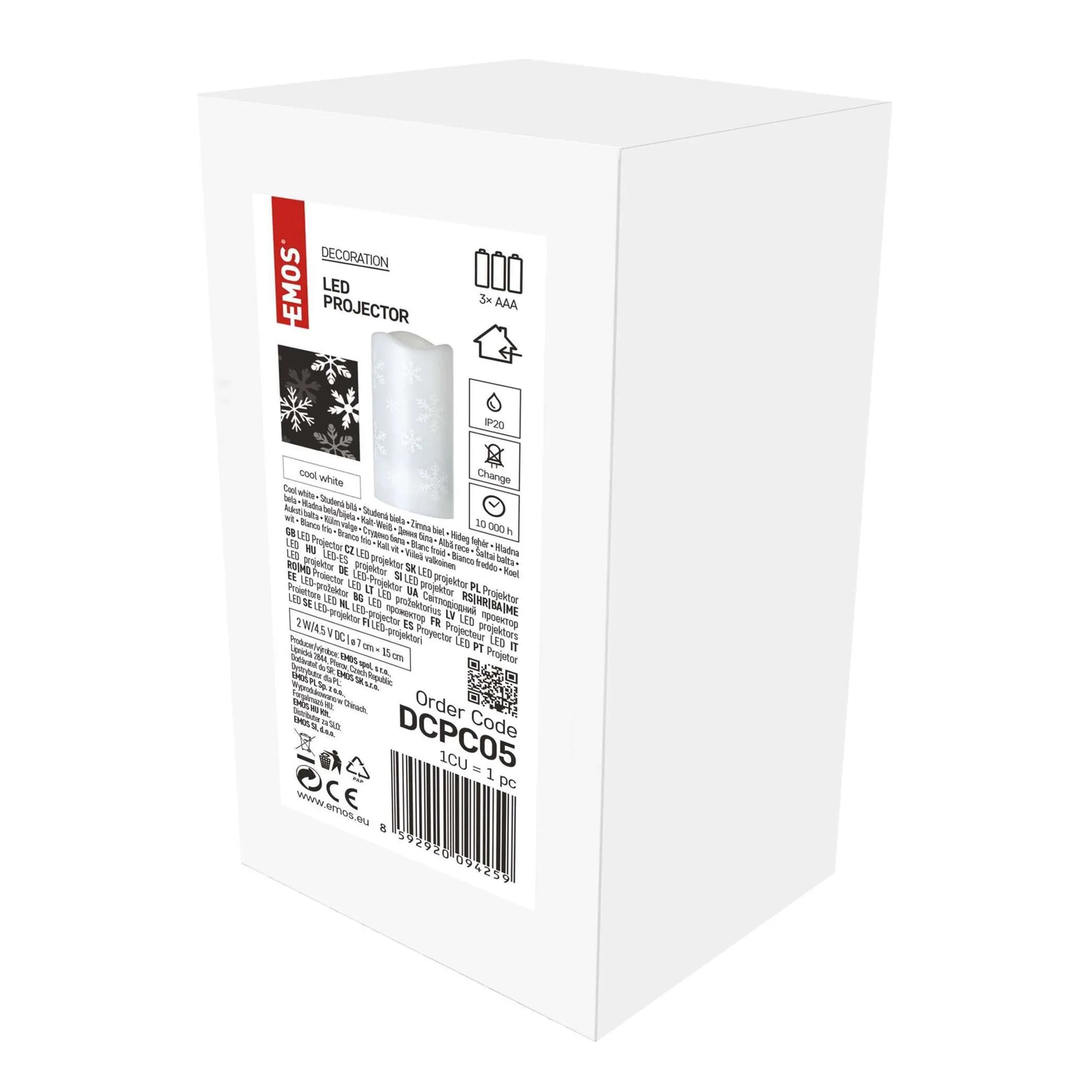 LED Christmas projector, snowflakes, indoor, cool white, 3xAAA