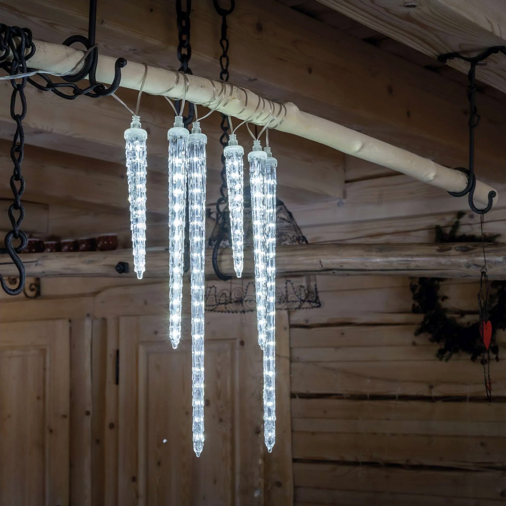 LED Christmas garland, 6 icicles, indoor and outdoor, cool white, 2m