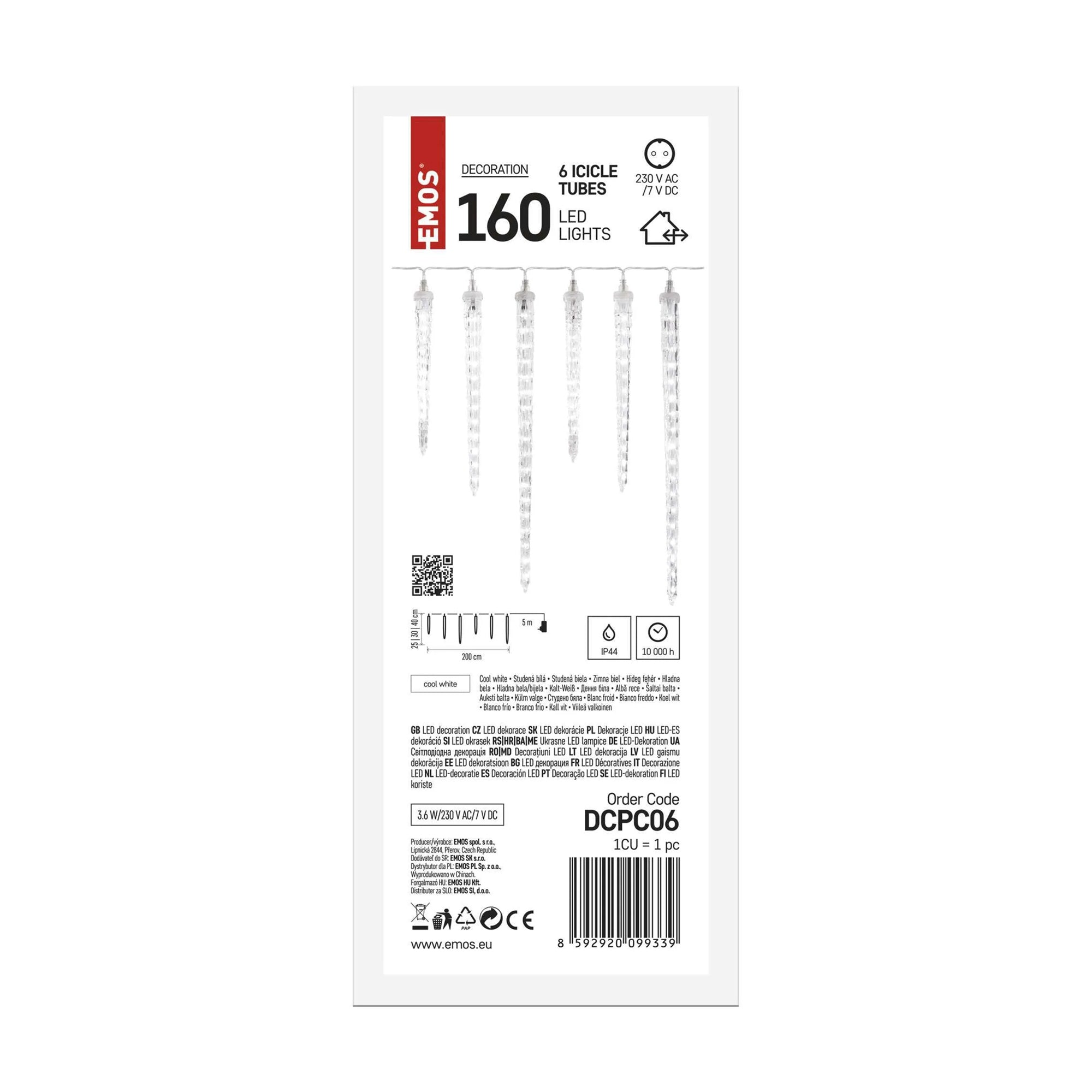 LED Christmas garland, 6 icicles, indoor and outdoor, cool white, 2m