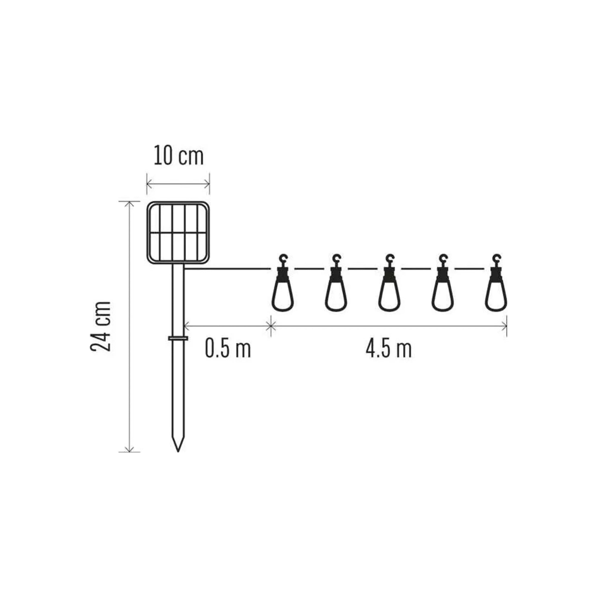 LED rasvjetni lanac, 10 žarulja, solarni, IP44, 5m