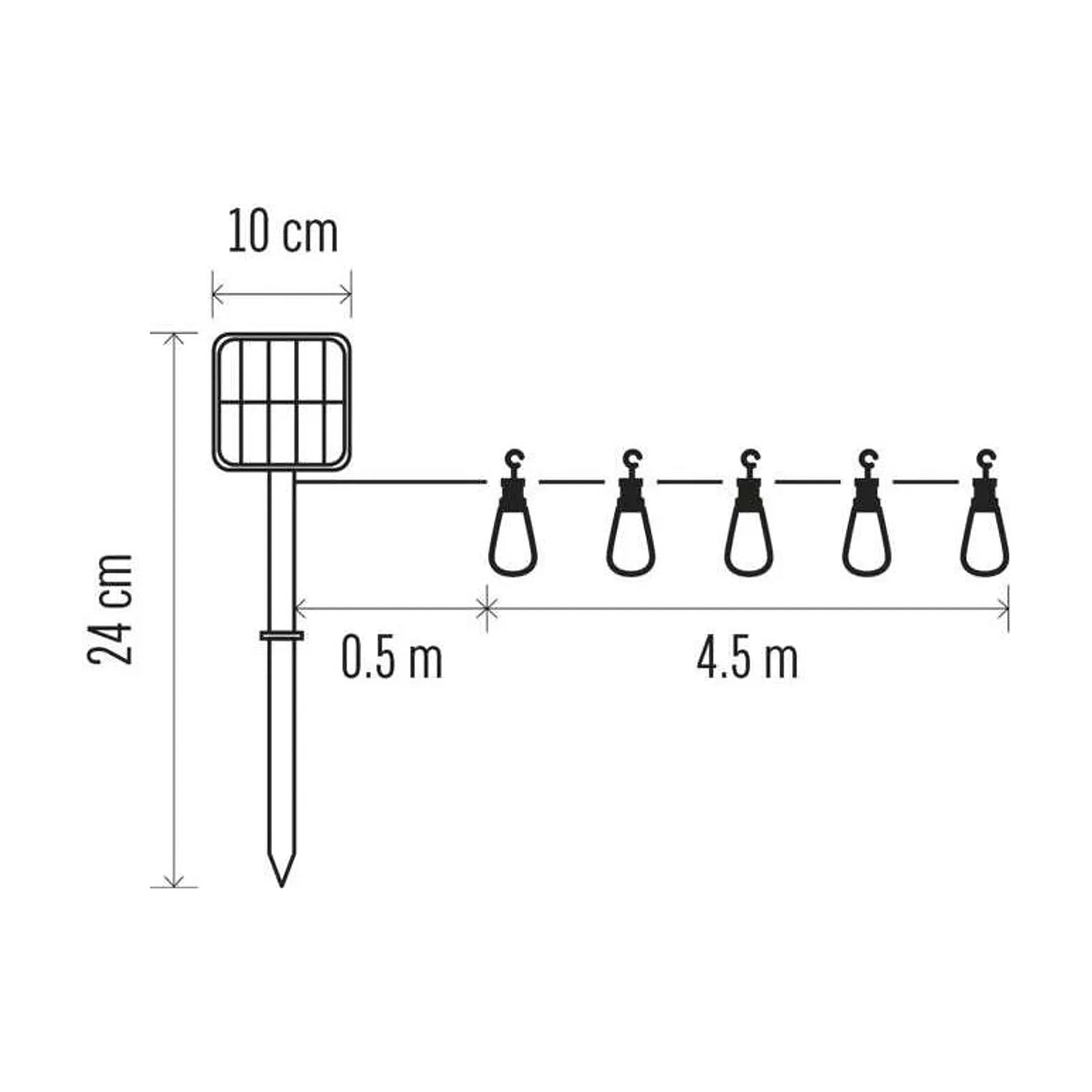 LED solarni rasvjetni lanac, 10 party žarulja, vanjski, vintage, 5m