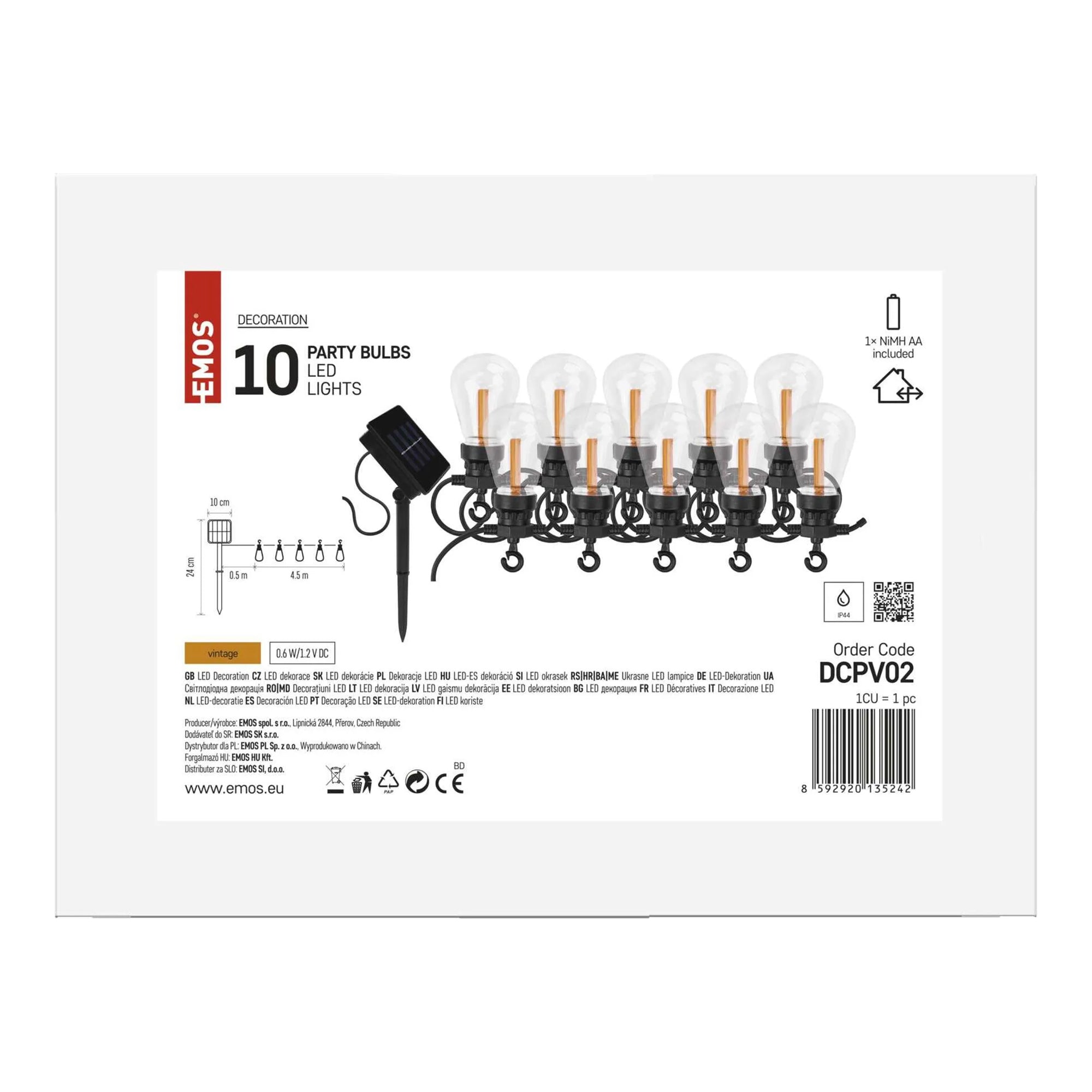 LED solarni rasvjetni lanac, 10 party žarulja, vanjski, vintage, 5m