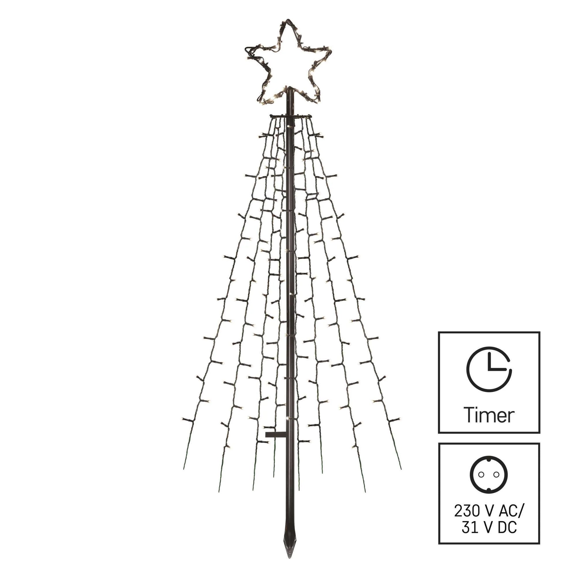 LED božićno drvce, metalno, unutarnje i vanjsko, hladno bijela, timer, 180cm