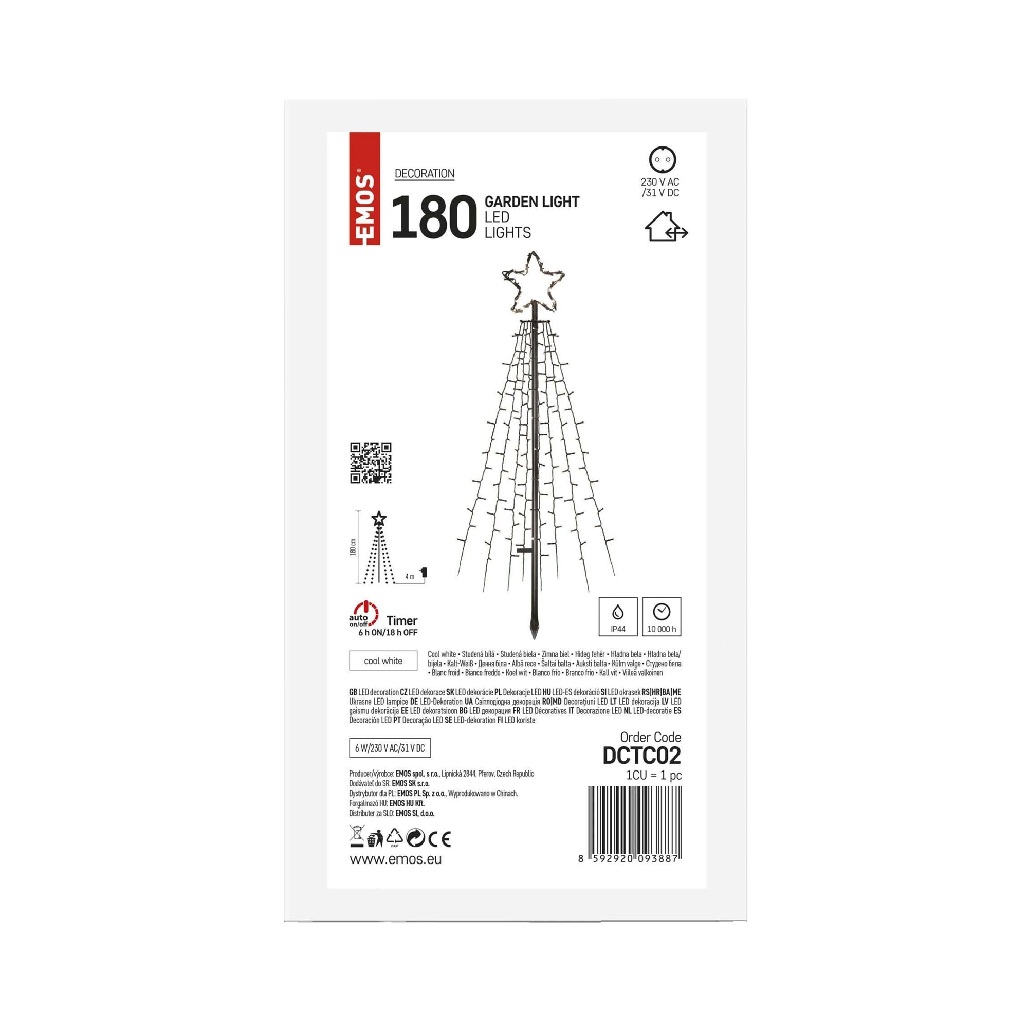 LED božićno drvce, metalno, unutarnje i vanjsko, hladno bijela, timer, 180cm