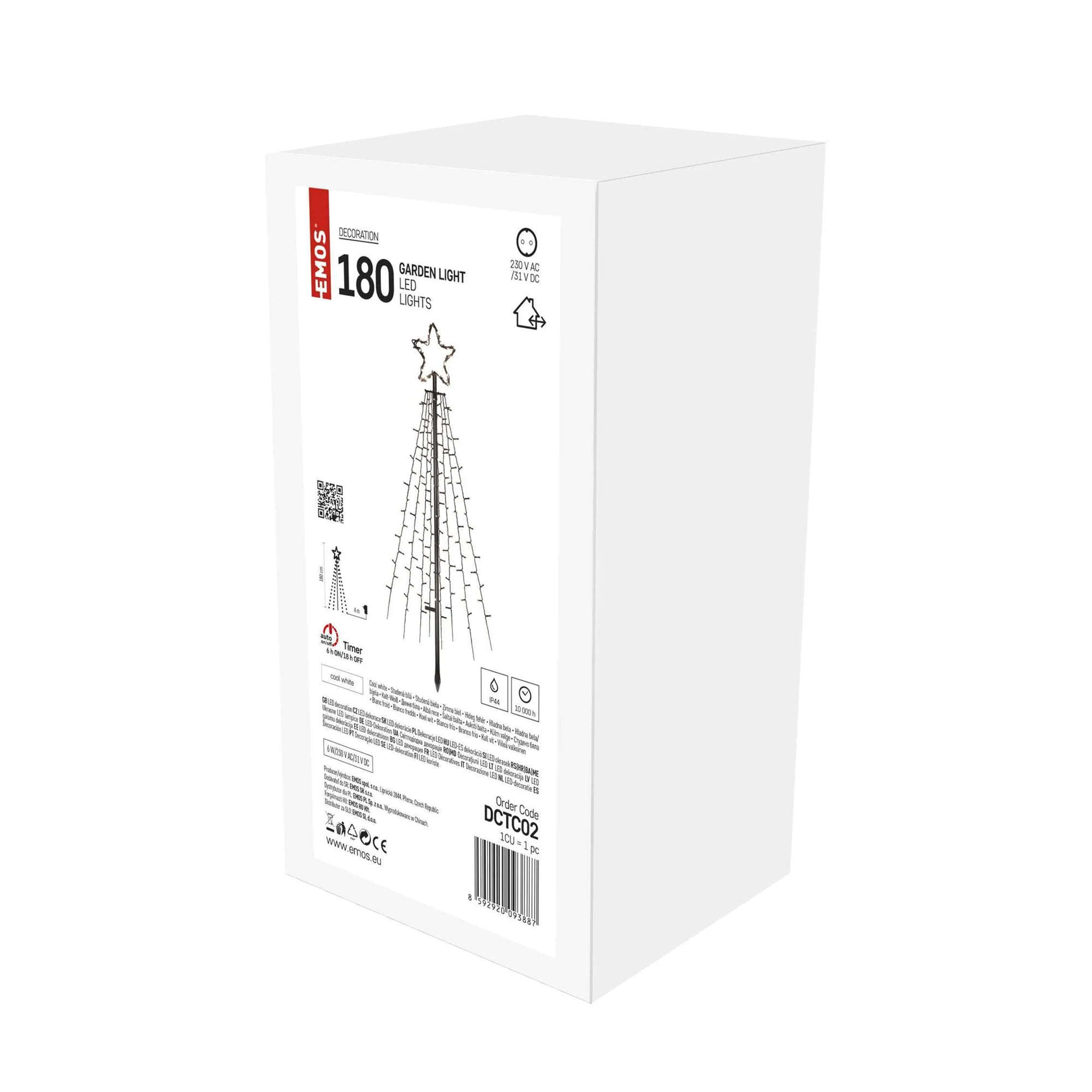 LED božićno drvce, metalno, unutarnje i vanjsko, hladno bijela, timer, 180cm