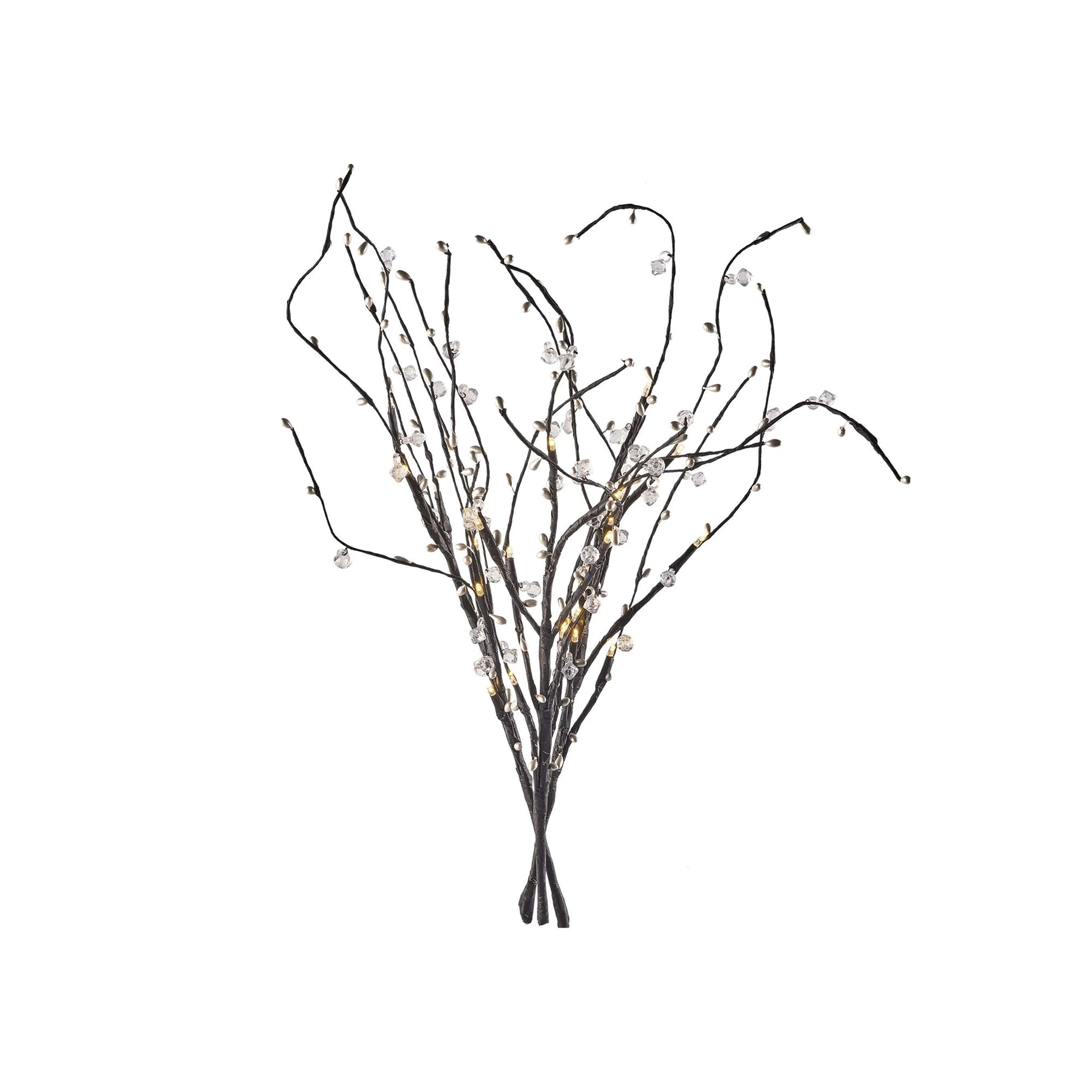 LED branch with beads, indoor, warm white, timer, 3xAA, 60cm