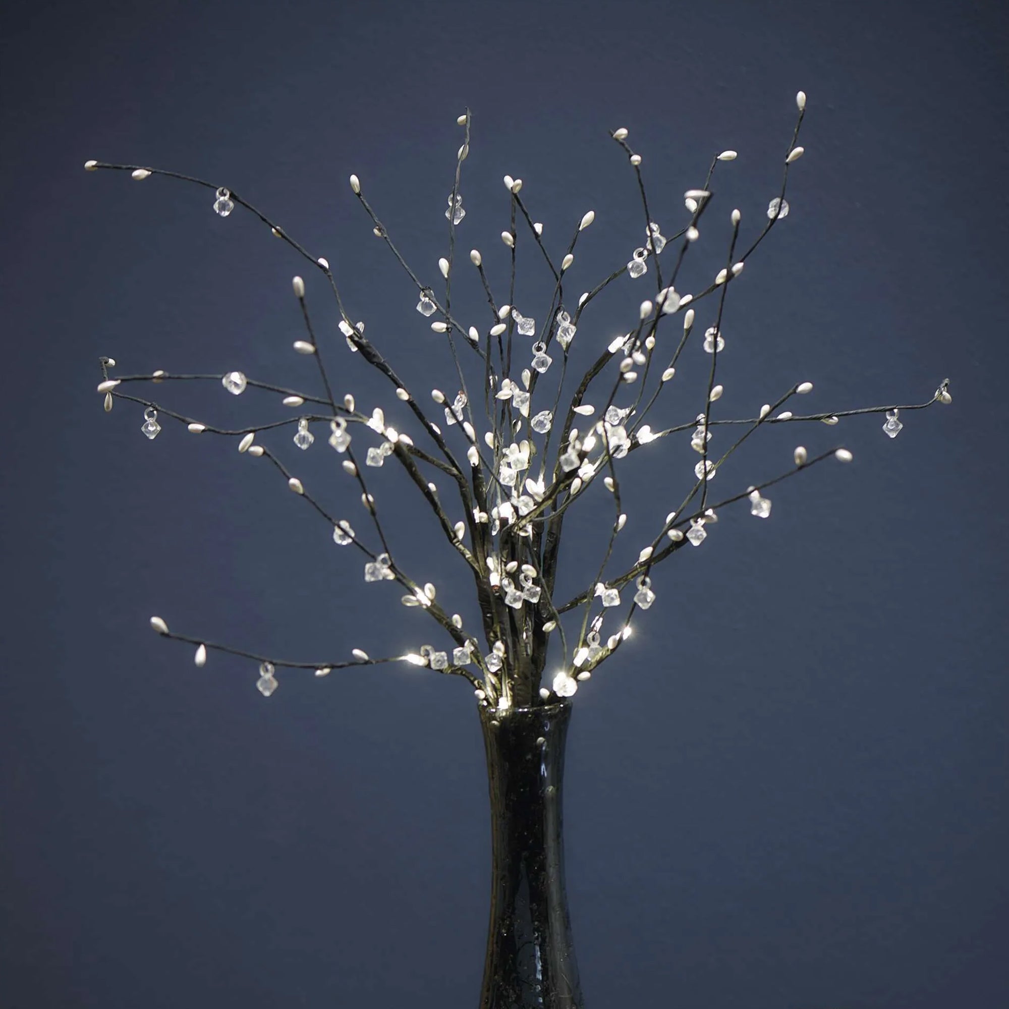 LED branch with beads, indoor, warm white, timer, 3xAA, 60cm