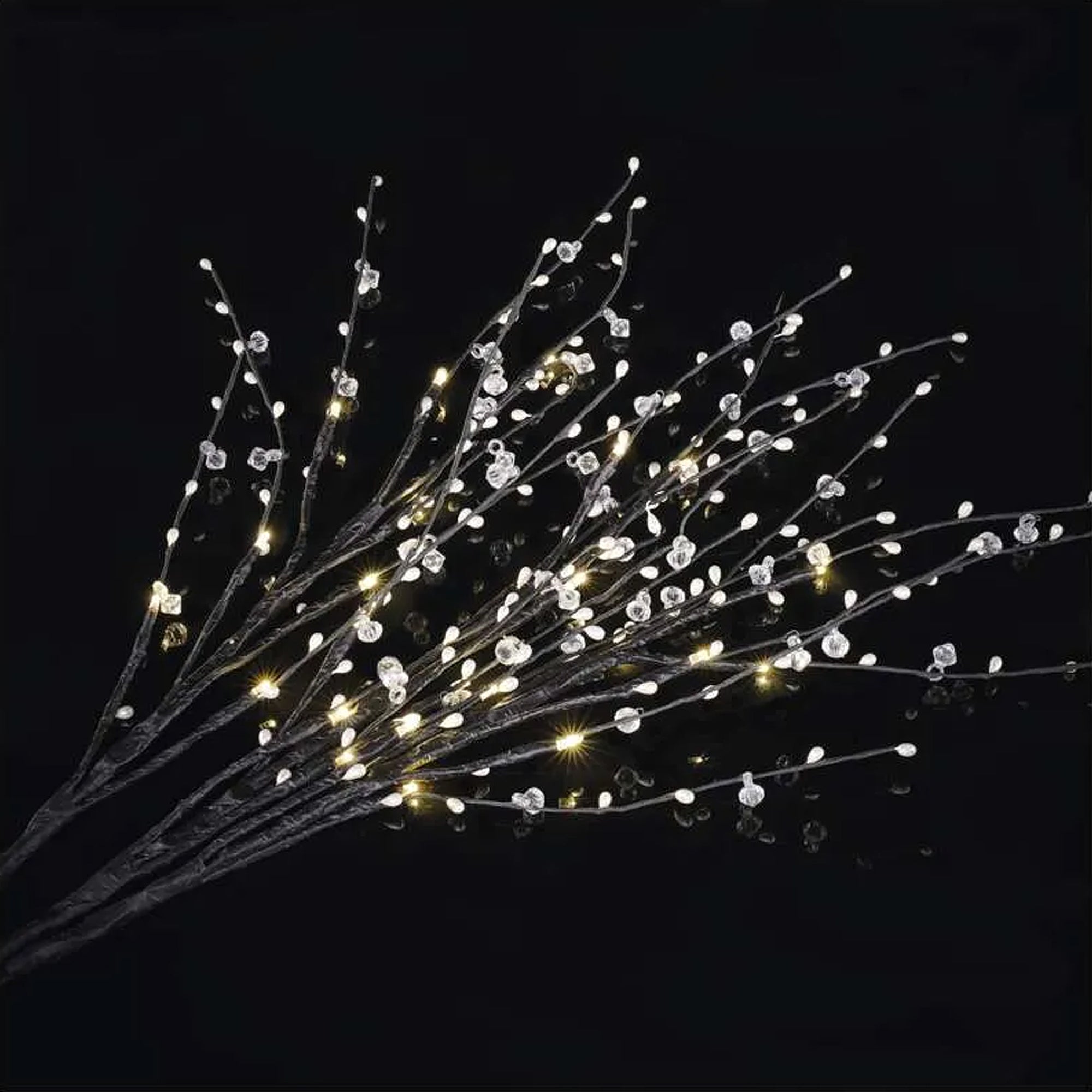 LED branch with beads, indoor, warm white, timer, 3xAA, 60cm