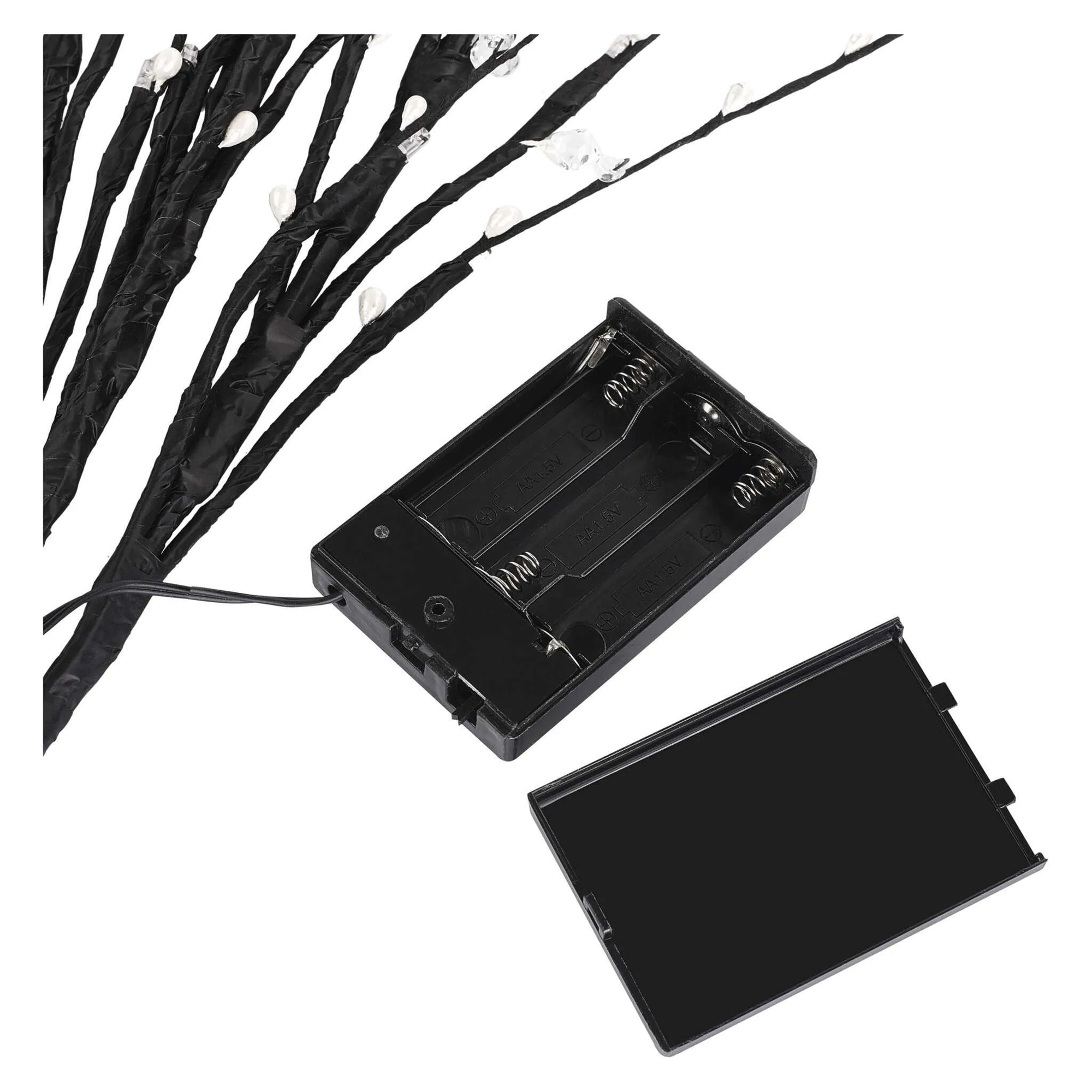 LED branch with beads, indoor, warm white, timer, 3xAA, 60cm