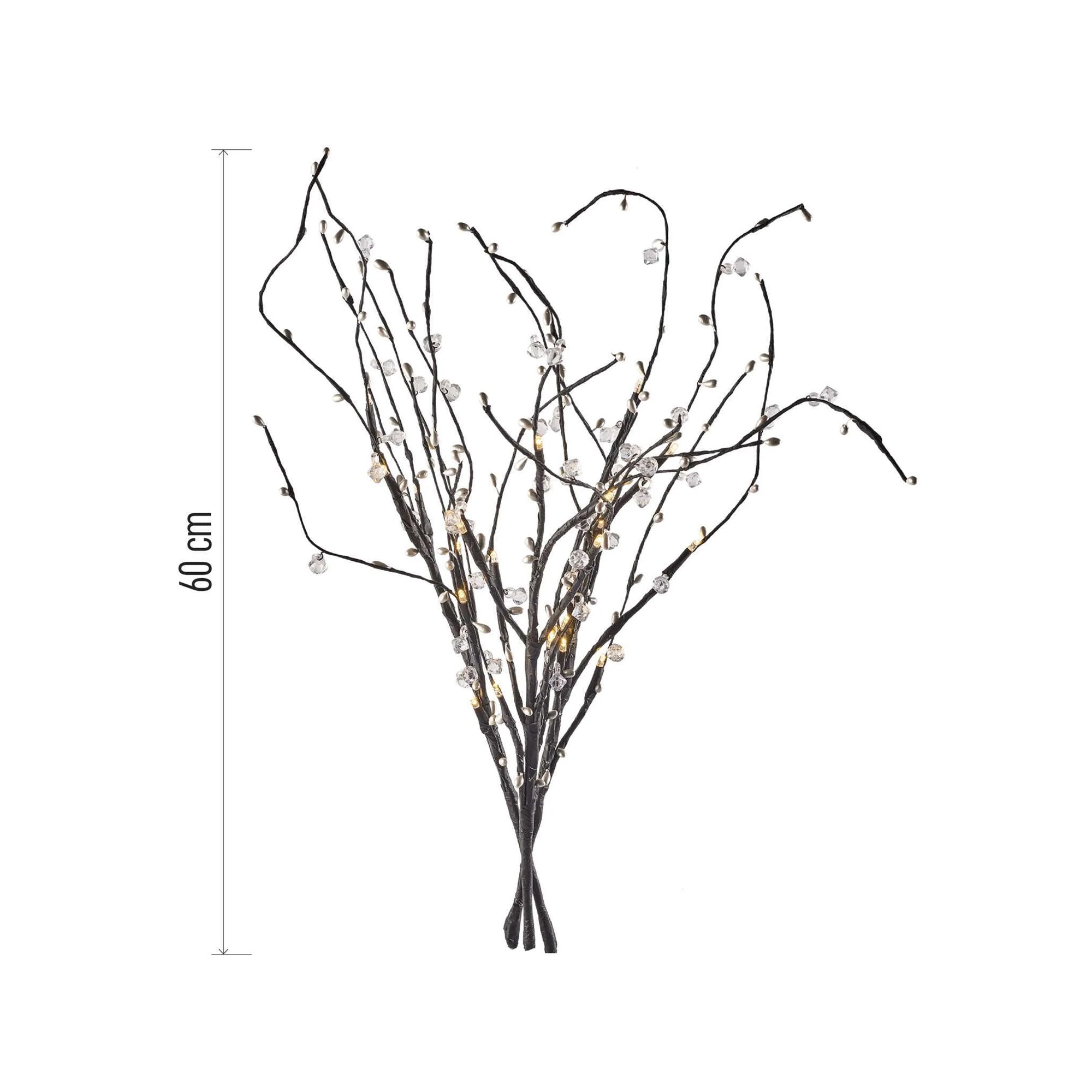 LED branch with beads, indoor, warm white, timer, 3xAA, 60cm