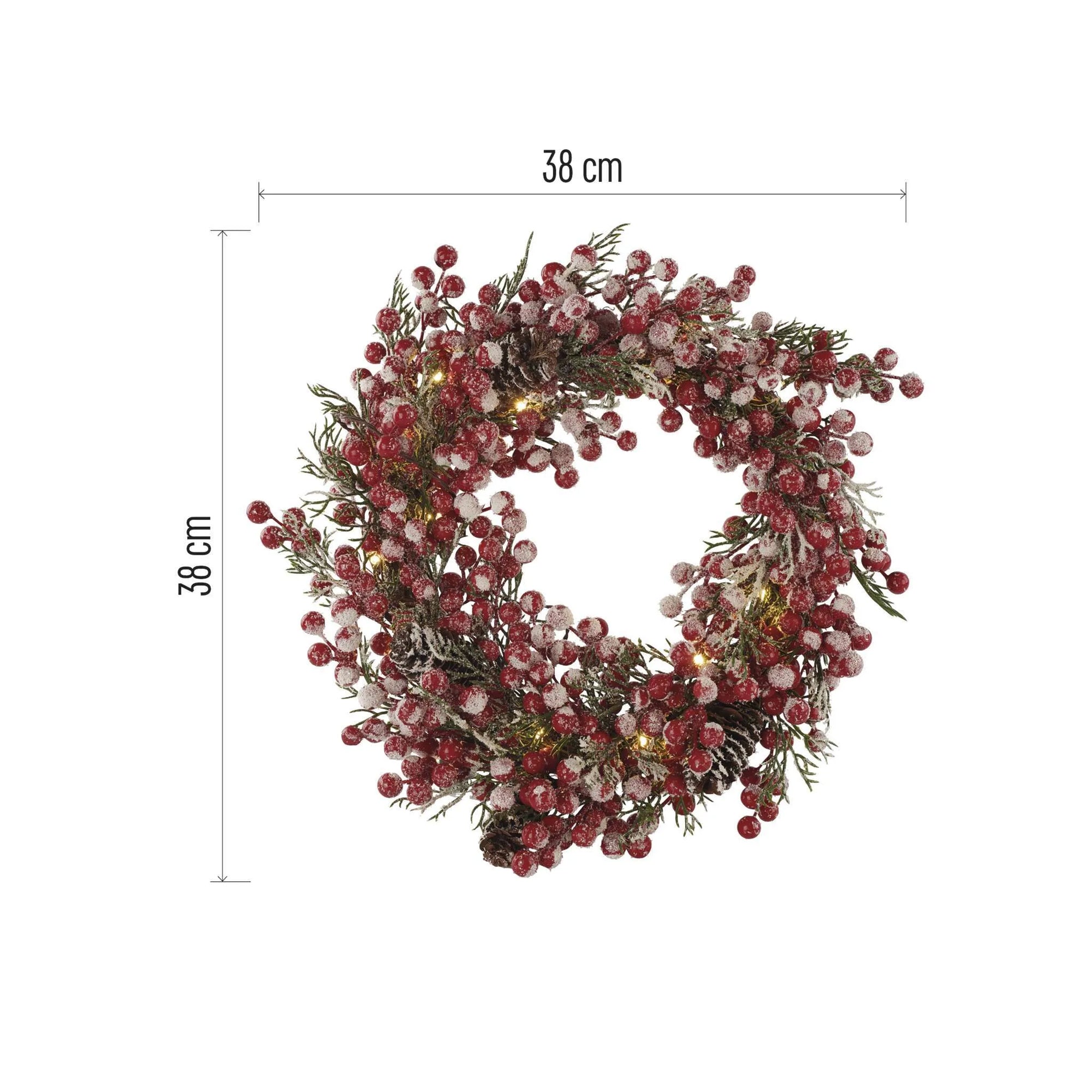 Božićni vijenac, ukrašeni, LED, toplo bijela, 3xAA, IP20, Ø380mm