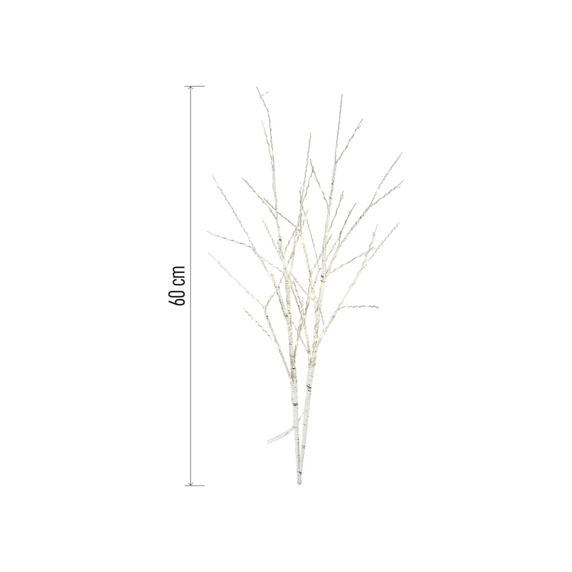 Božićna dekoracija, 2 grančice breze, LED, toplo bijela, 3xAA, IP44, 60cm