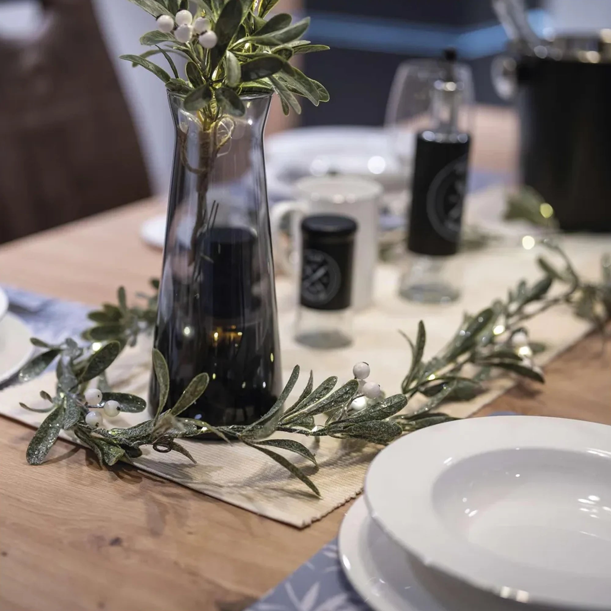 Božićna girlanda, imela, LED, toplo bijela, 3xAA, IP20, 1.5m