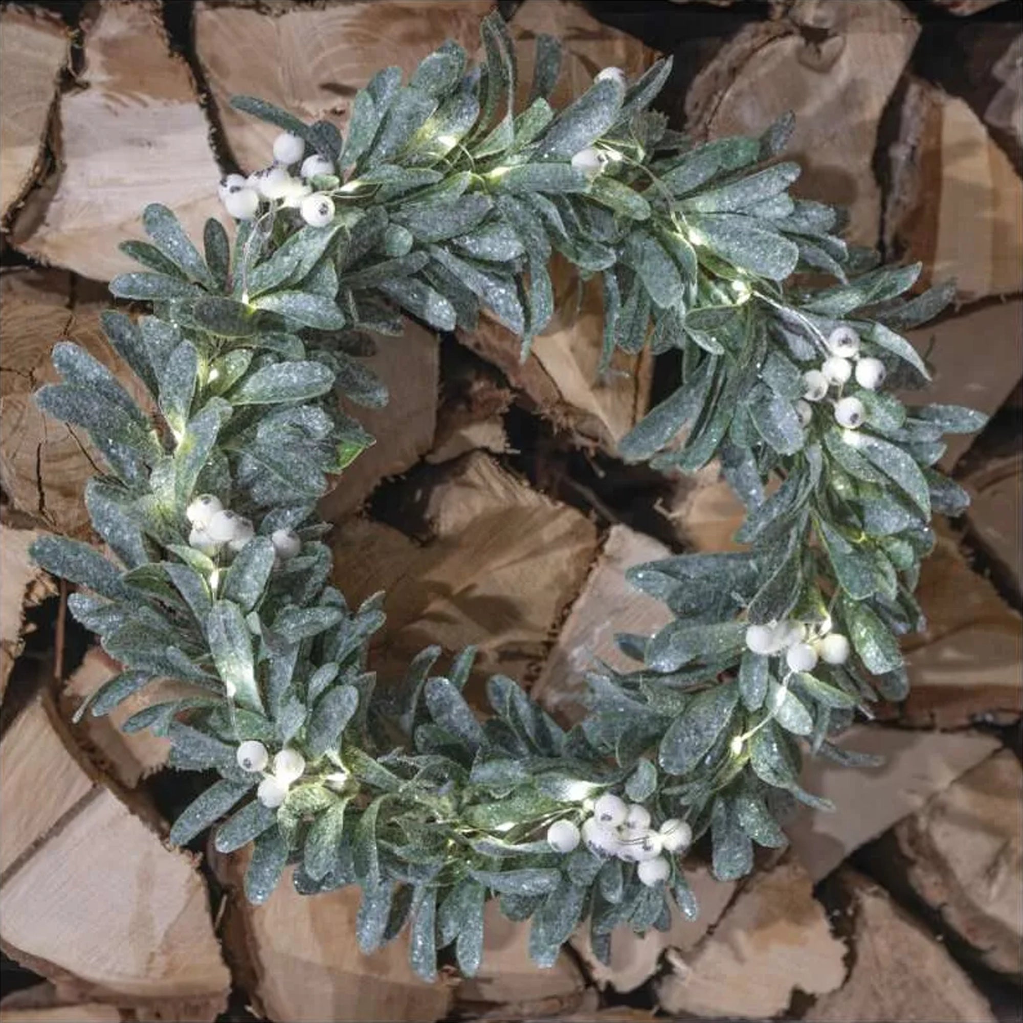 Božićni vijenac, imela, LED, toplo bijela, 3xAA, IP20, 35cm