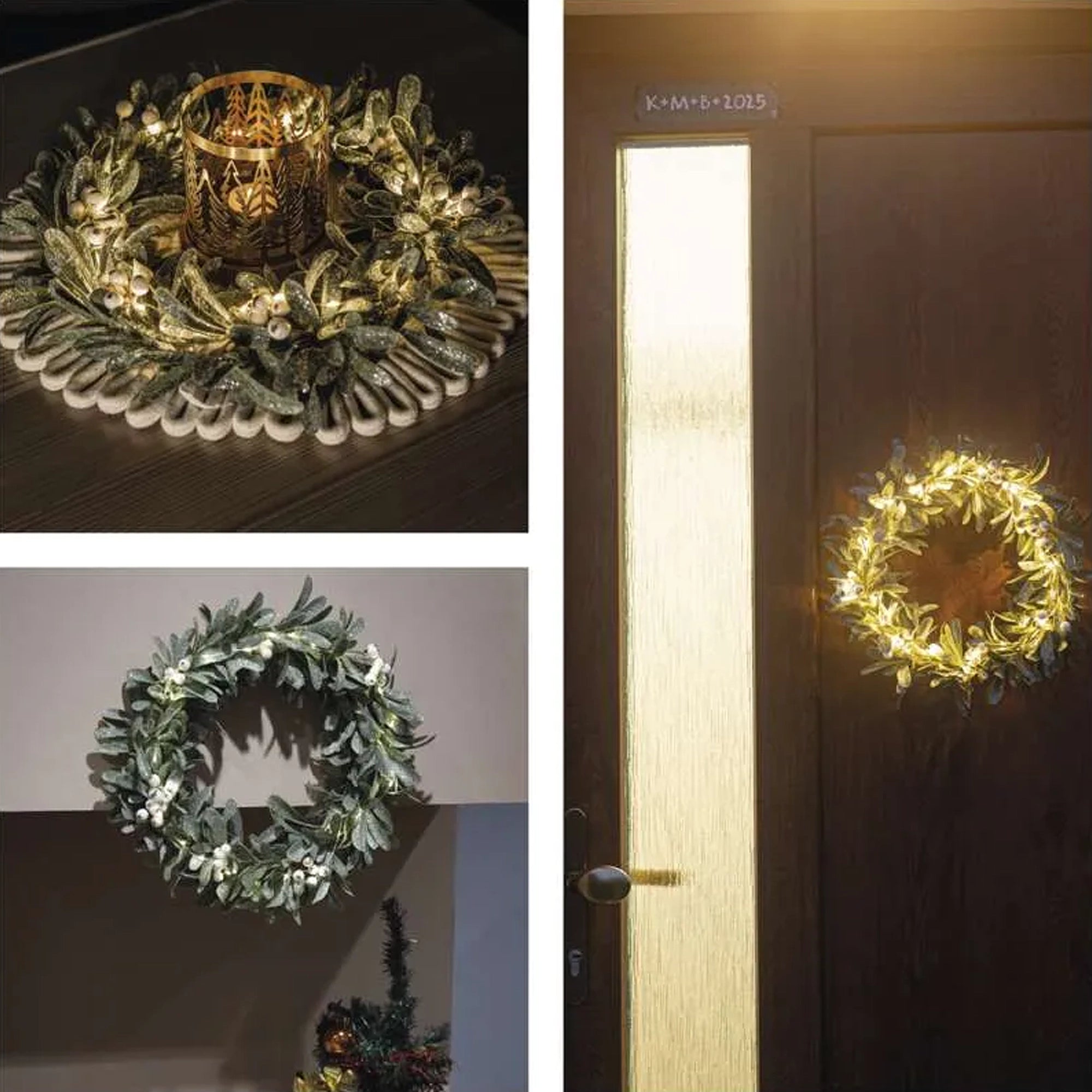 Božićni vijenac, imela, LED, toplo bijela, 3xAA, IP20, 35cm