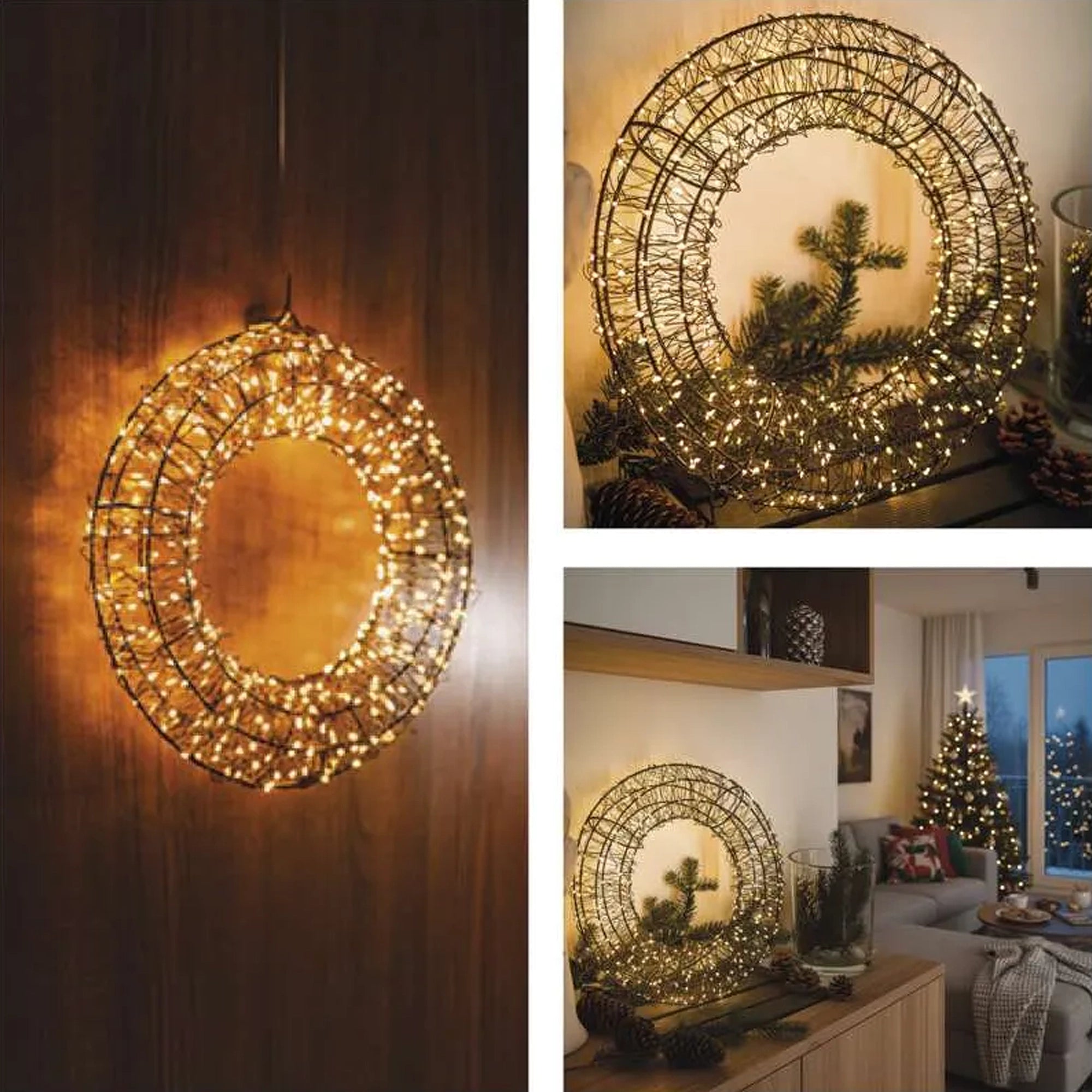 Božićni vijenac, 480 lampica, LED, toplo bijela, IP44, 38cm