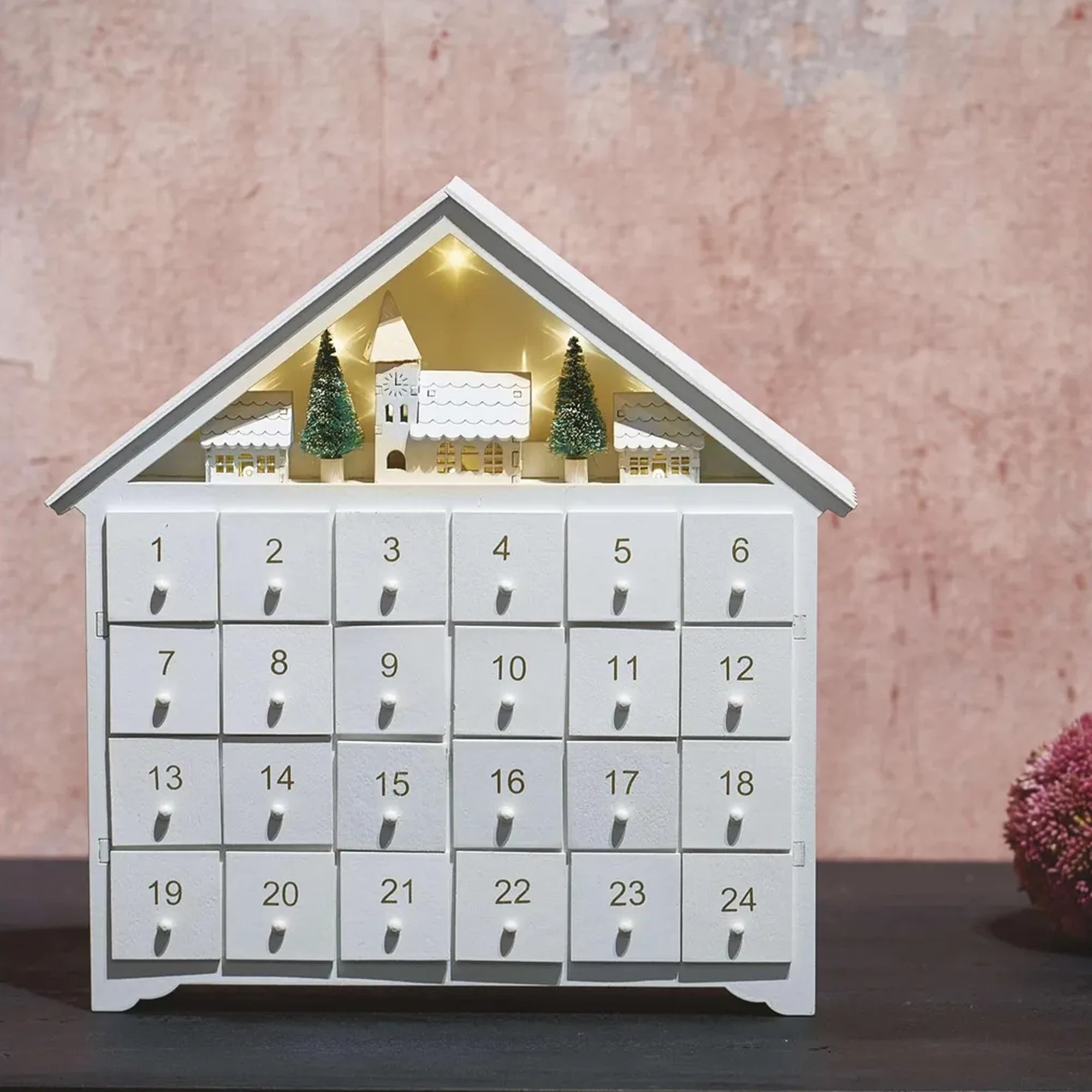 Adventski kalendar, drveni, LED, toplo bijela, 2xAA, IP20, 35cm