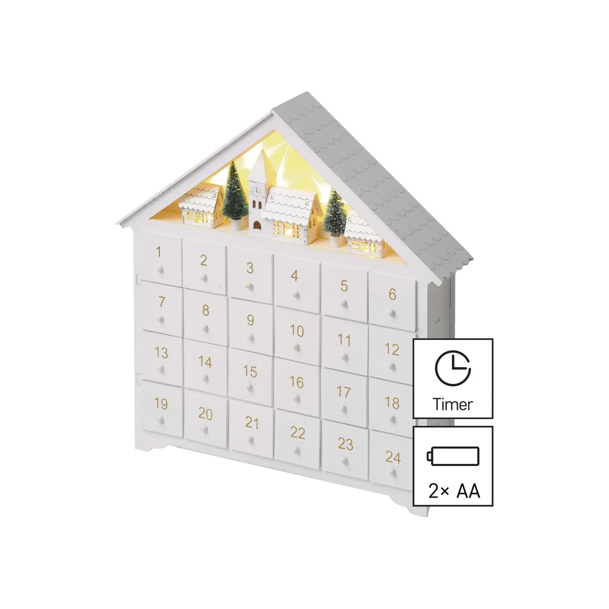 Adventski kalendar, drveni, LED, toplo bijela, 2xAA, IP20, 35cm