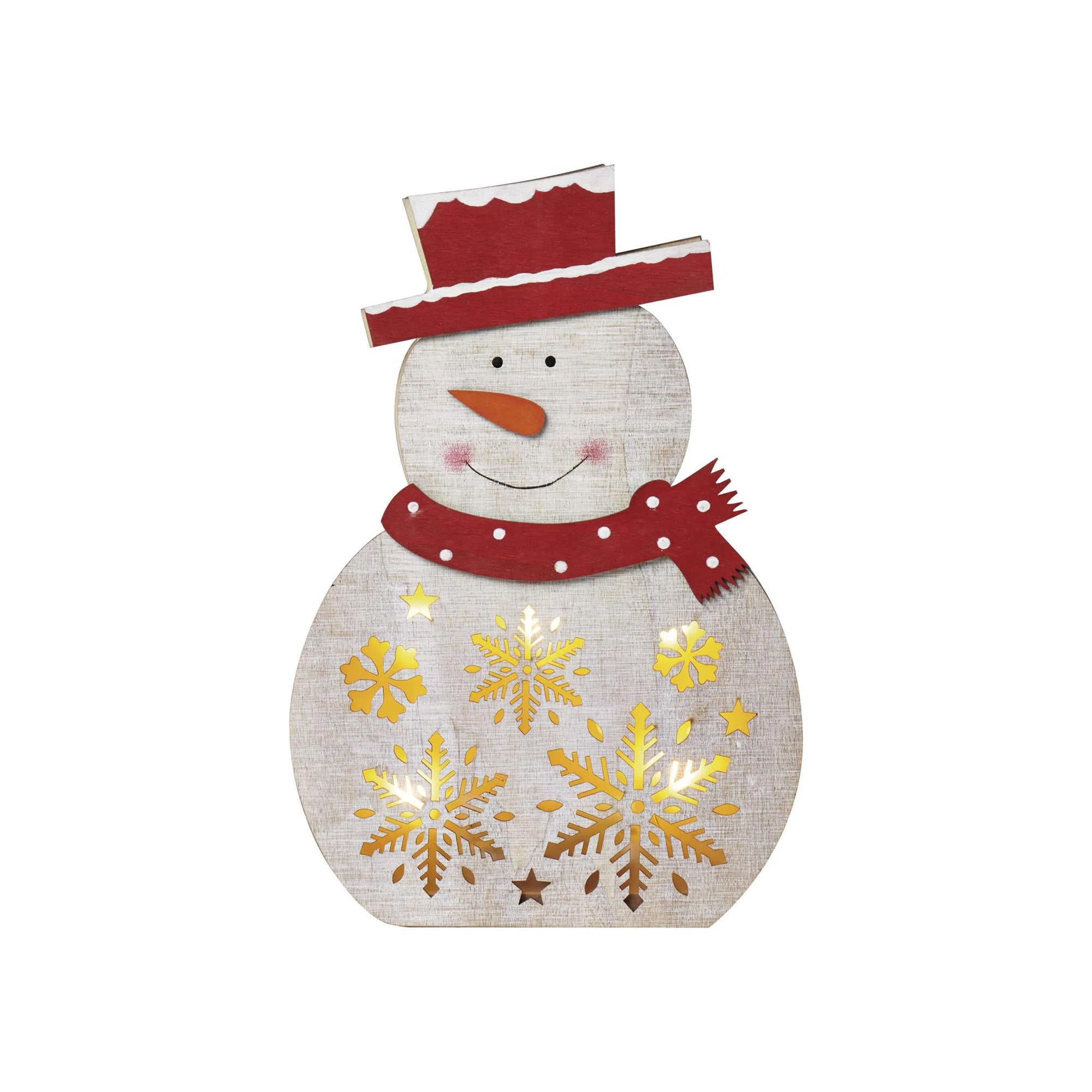 Božićna dekoracija, snjegović, drveni, LED, toplo bijela, 2xAAA, IP20