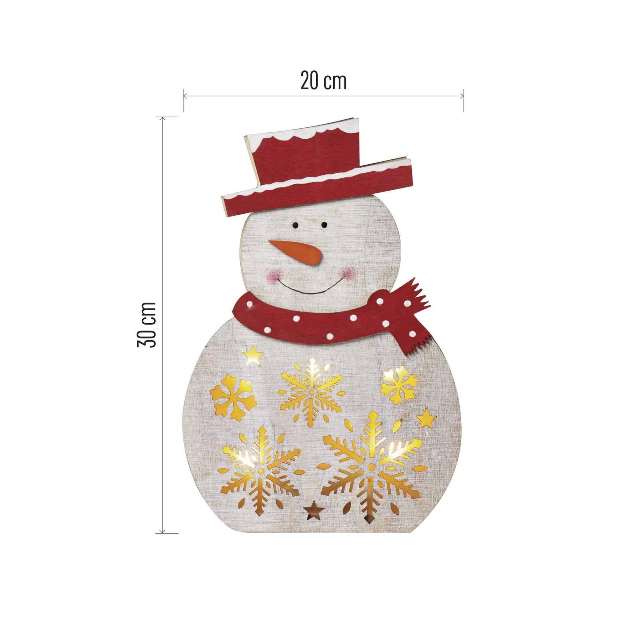 Božićna dekoracija, snjegović, drveni, LED, toplo bijela, 2xAAA, IP20