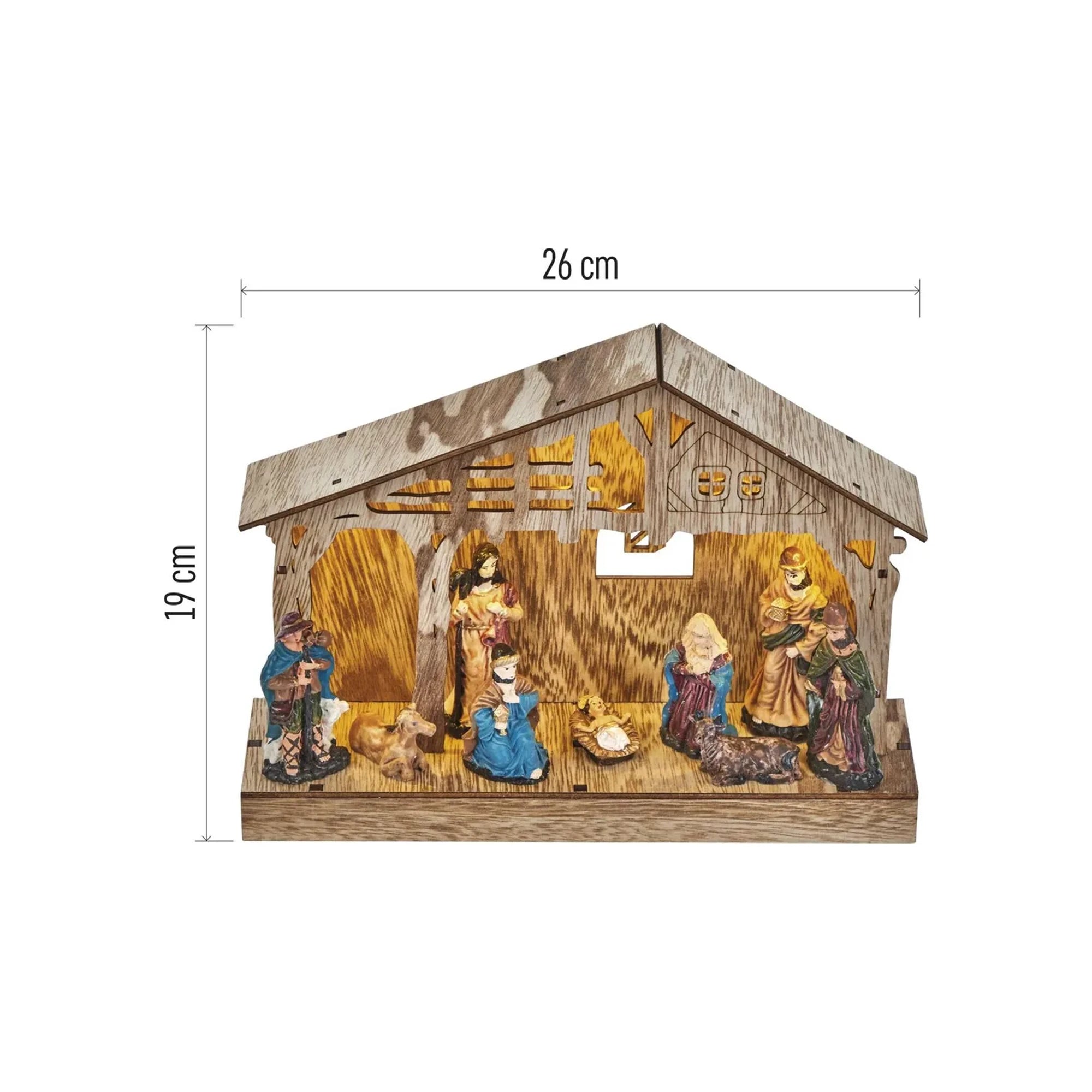 Božićne jaslice, drvene, LED, toplo bijela, 3xAA, IP20, 19cm
