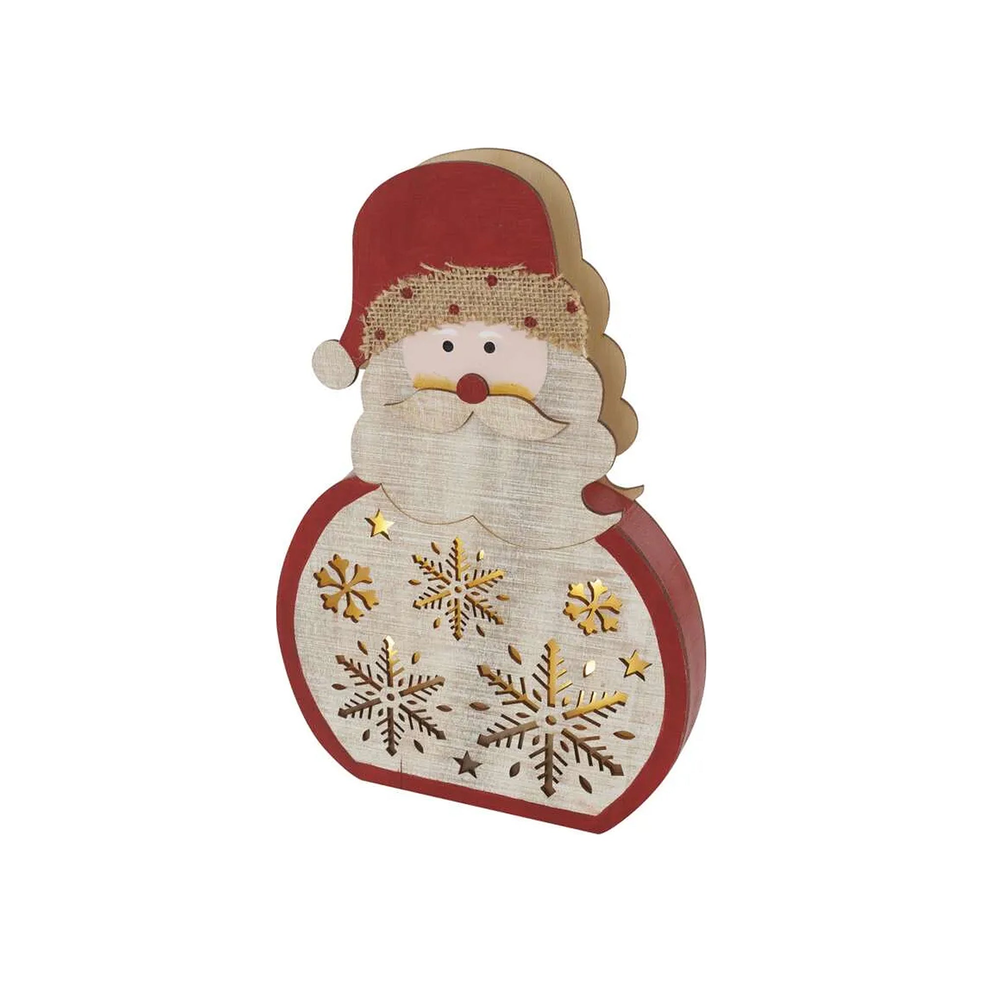 LED Christmas decoration, Santa Claus, indoor, wooden, warm white, timer, 2xAA