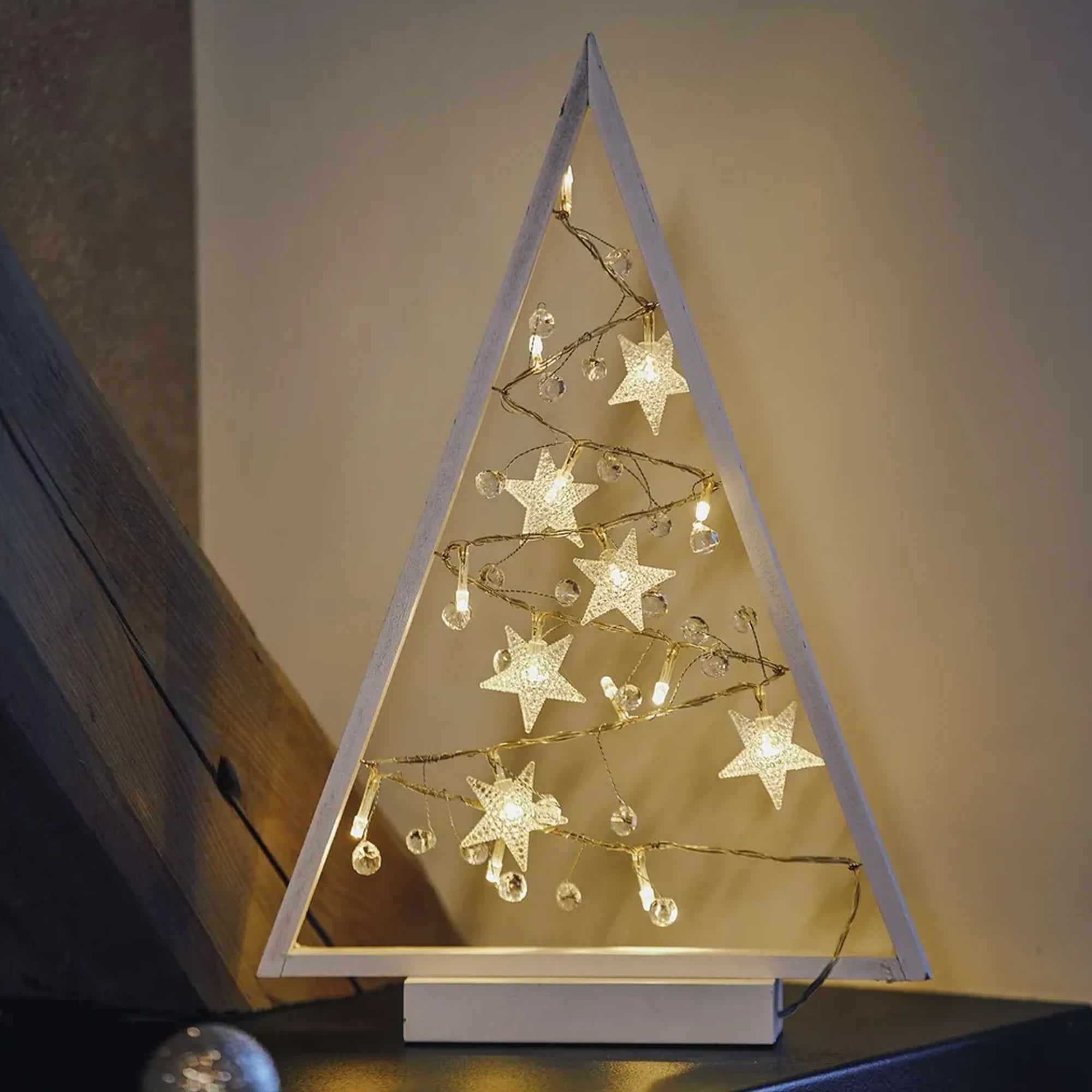 Božićna dekoracija, svjetleće drvce, LED, toplo bijela, 2xAA, IP20