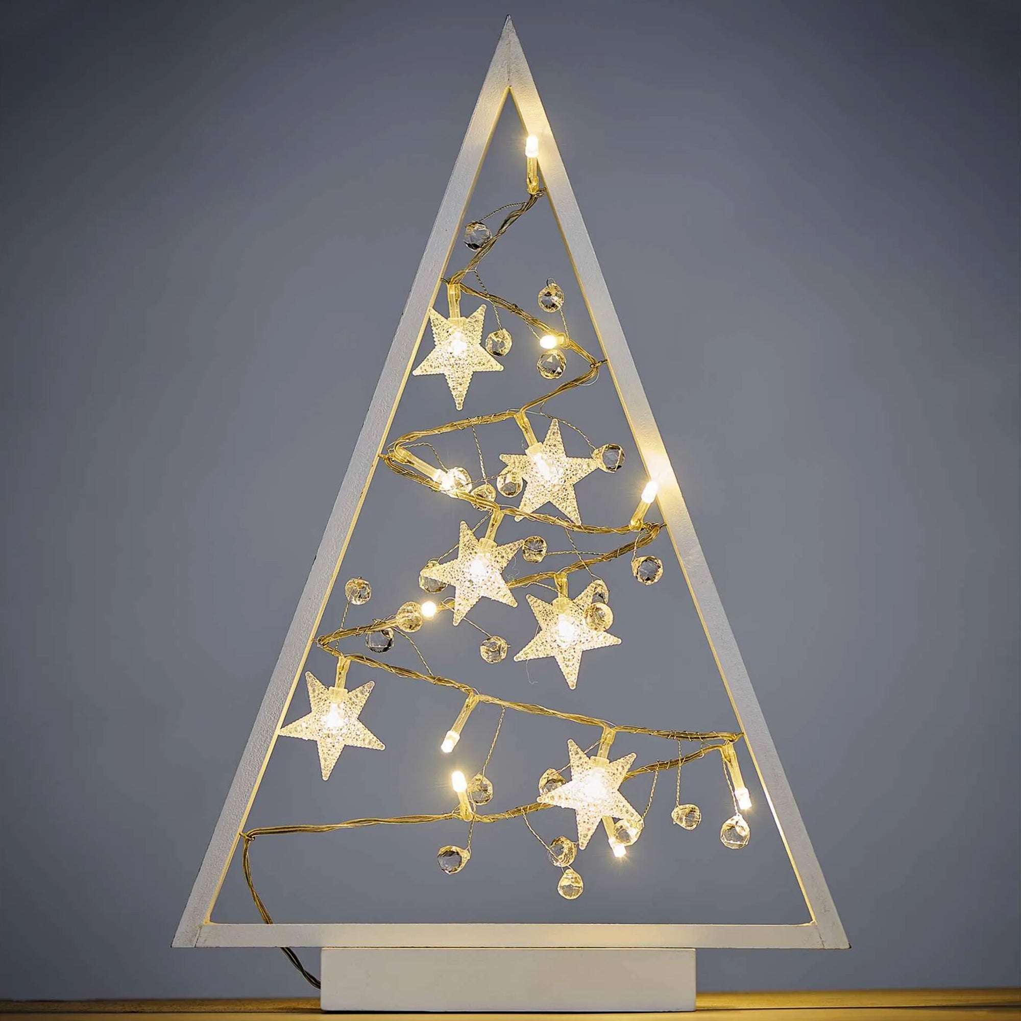 LED Christmas tree with decorations, indoor, warm white, timer, 2xAA