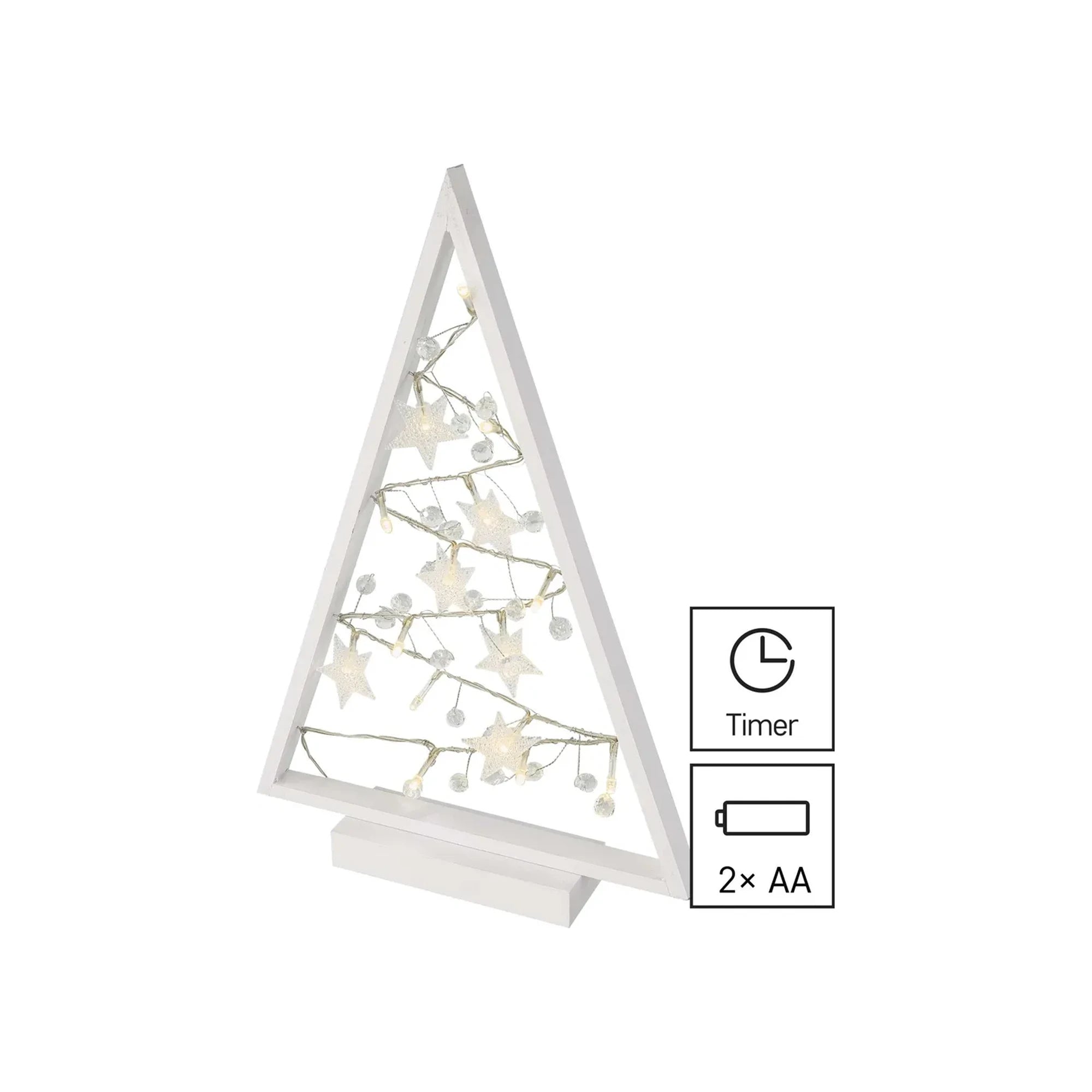 Božićna dekoracija, svjetleće drvce, LED, toplo bijela, 2xAA, IP20