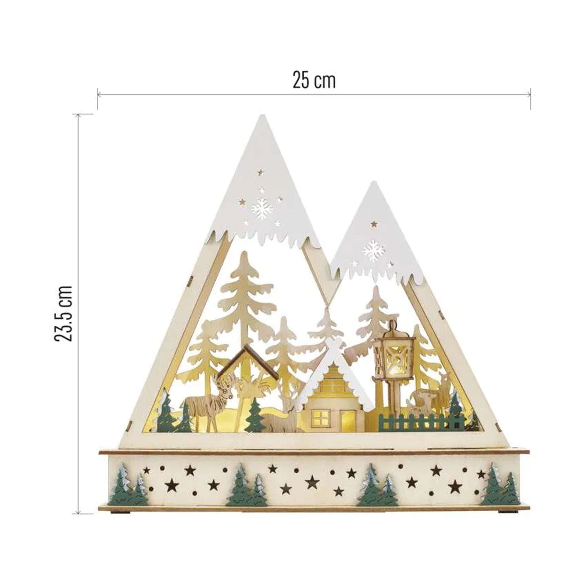 LED Christmas decoration, Christmas landscape, indoor, wooden, warm white, timer, 2xAA