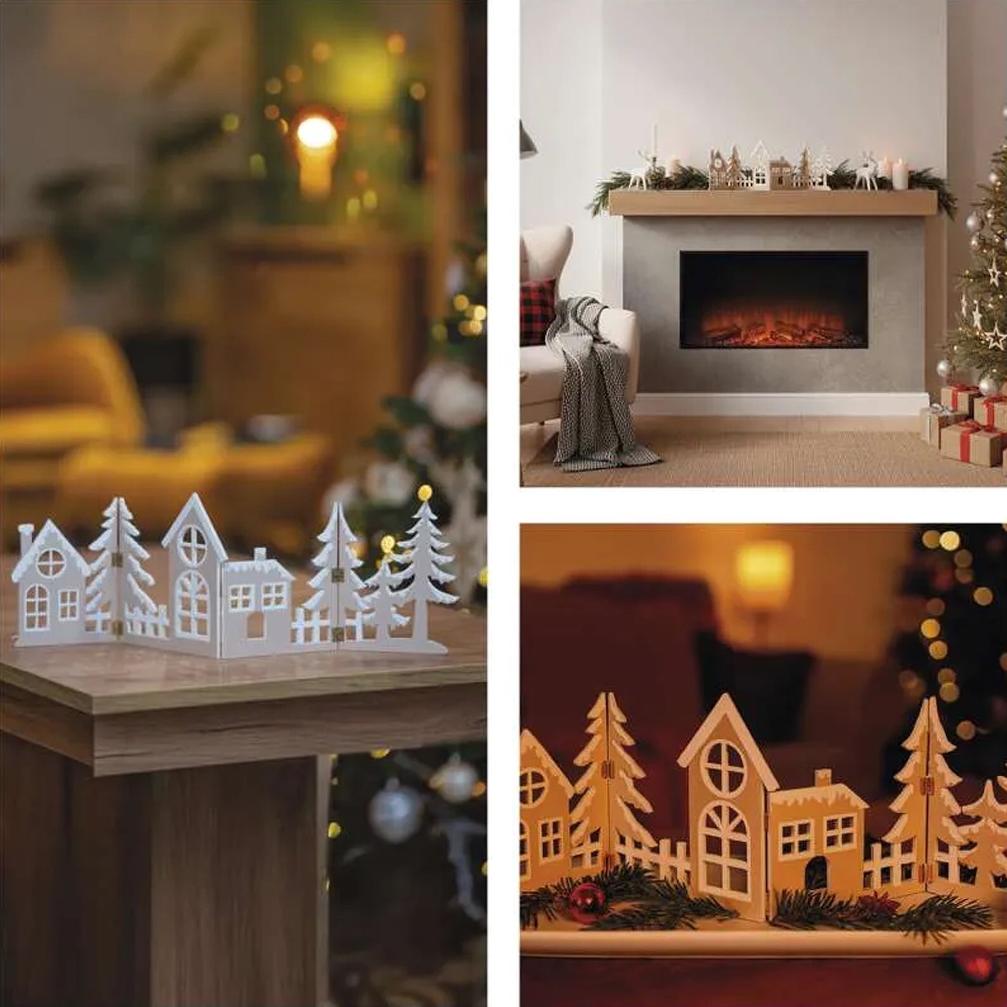 Božićna dekoracija, selo, drveno, LED, toplo bijela, 2xAA, IP20, 19cm