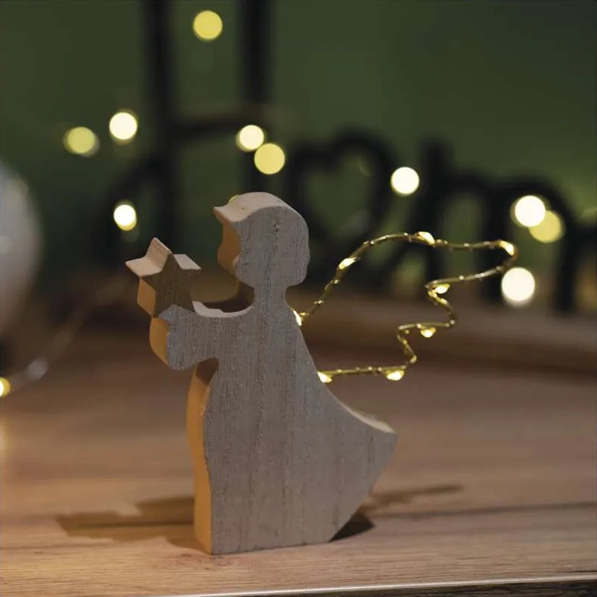 Božićna dekoracija, anđeo, drveni, LED, toplo bijela, 2xAAA, IP20, 13cm