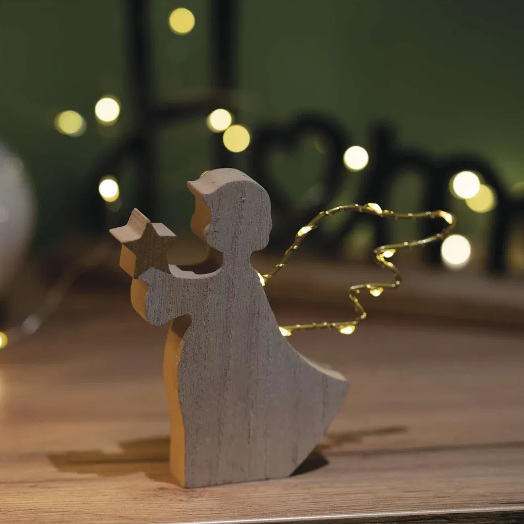 Božićna dekoracija, anđeo, drveni, LED, toplo bijela, 2xAAA, IP20, 13cm