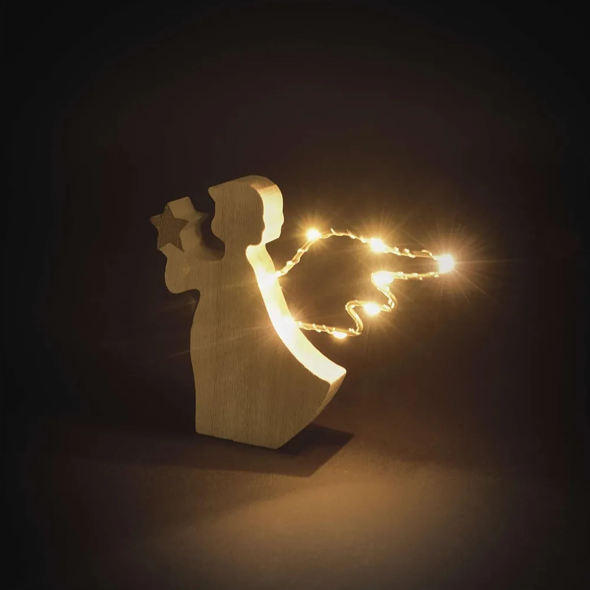 Božićna dekoracija, anđeo, drveni, LED, toplo bijela, 2xAAA, IP20, 13cm