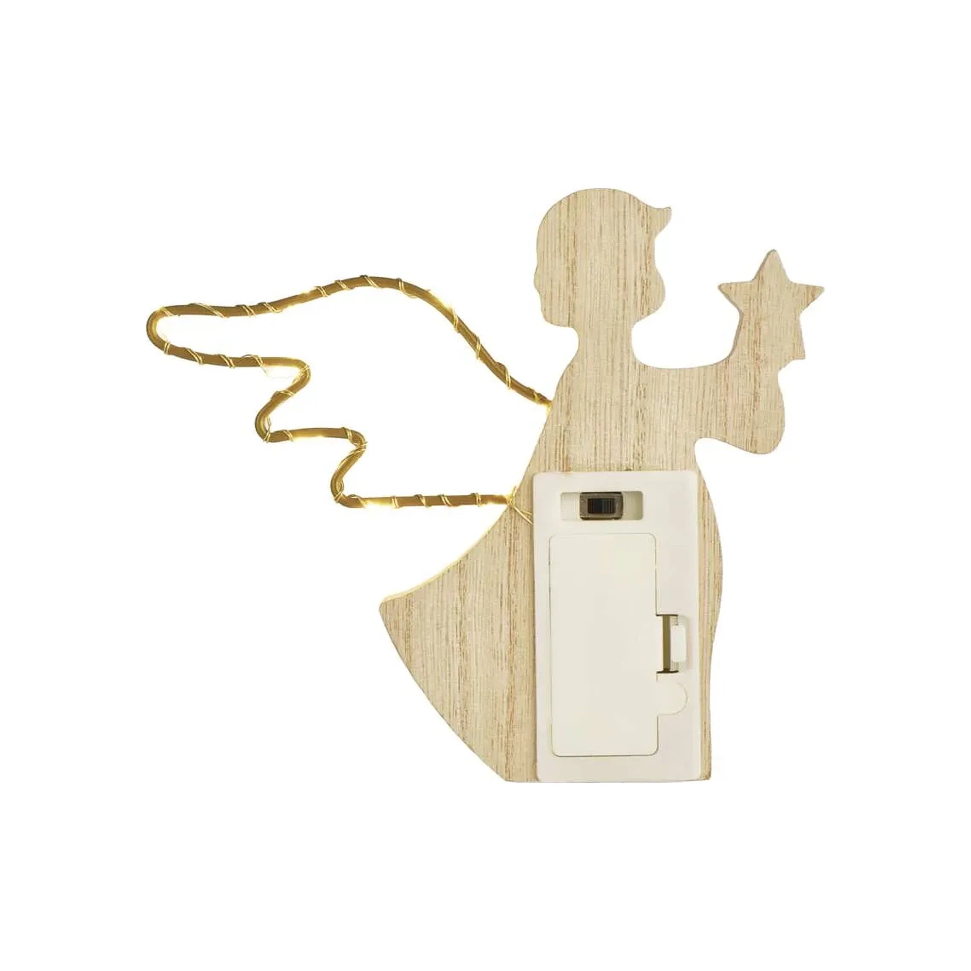 Božićna dekoracija, anđeo, drveni, LED, toplo bijela, 2xAAA, IP20, 13cm