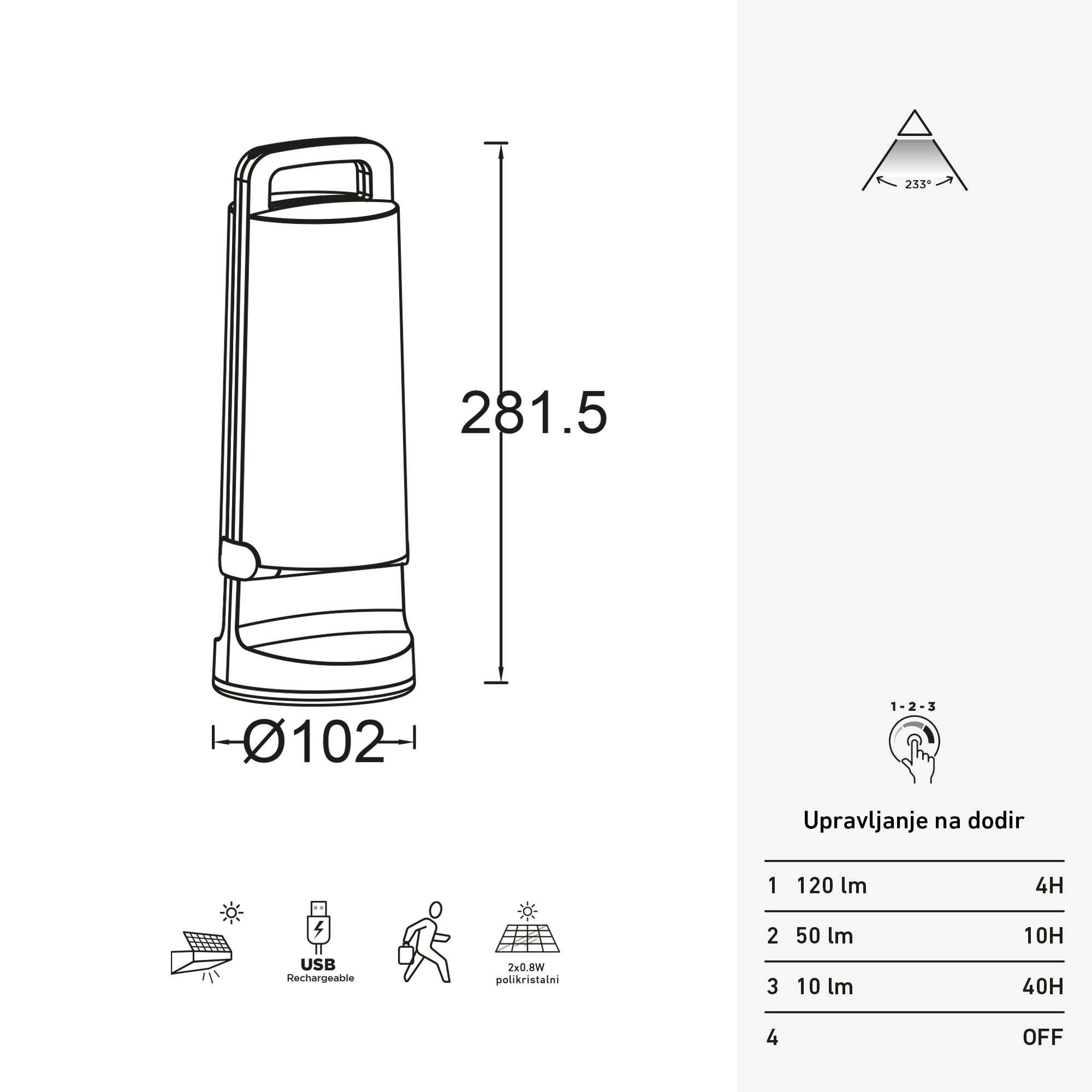 DRAGONFLY LED solarna stolna svjetiljka, bijela, 1.2W, 4000K, IP54, 281mm