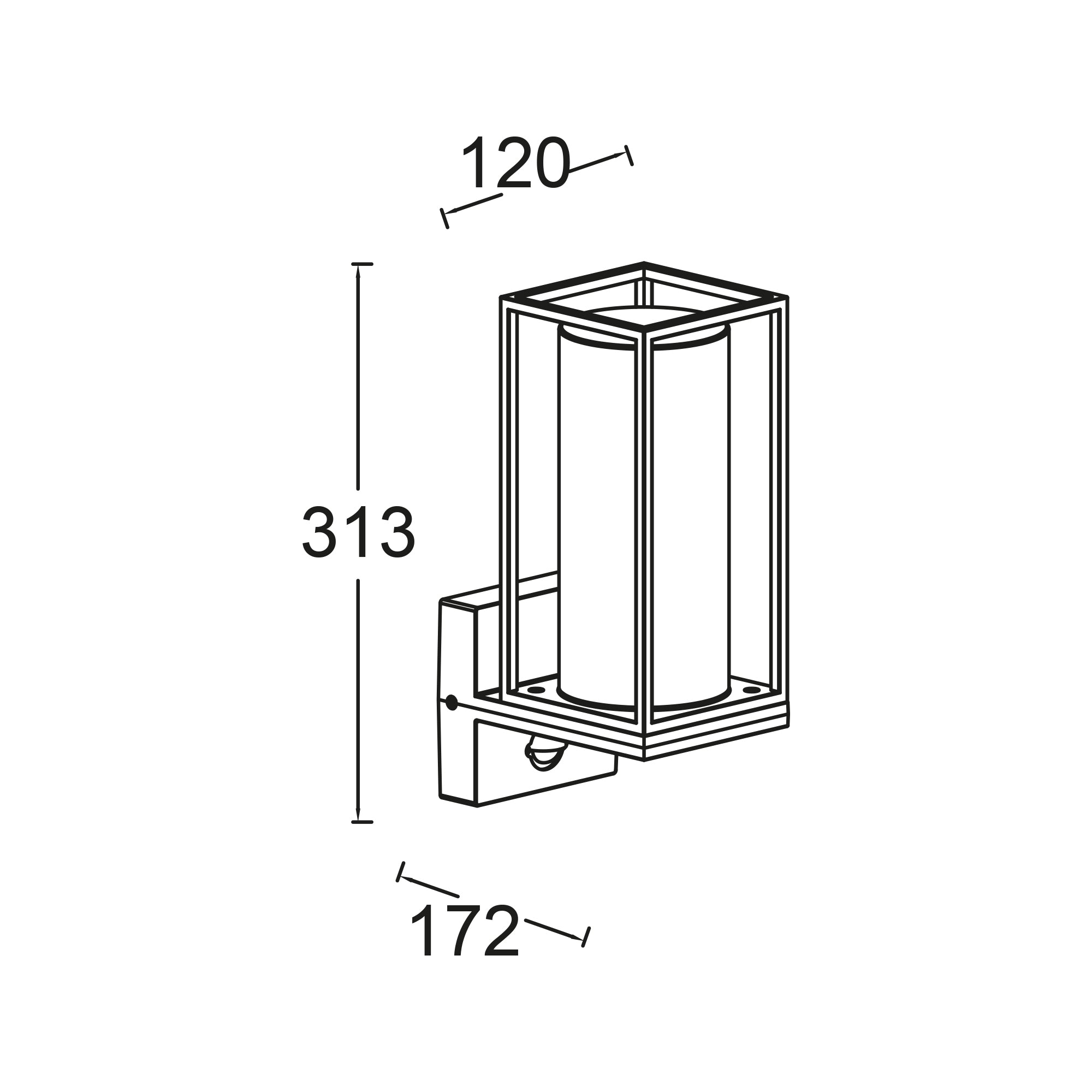 FLAIR zidna svjetiljka, senzor pokreta, mat crna, 1xE27, IP44, 313mm