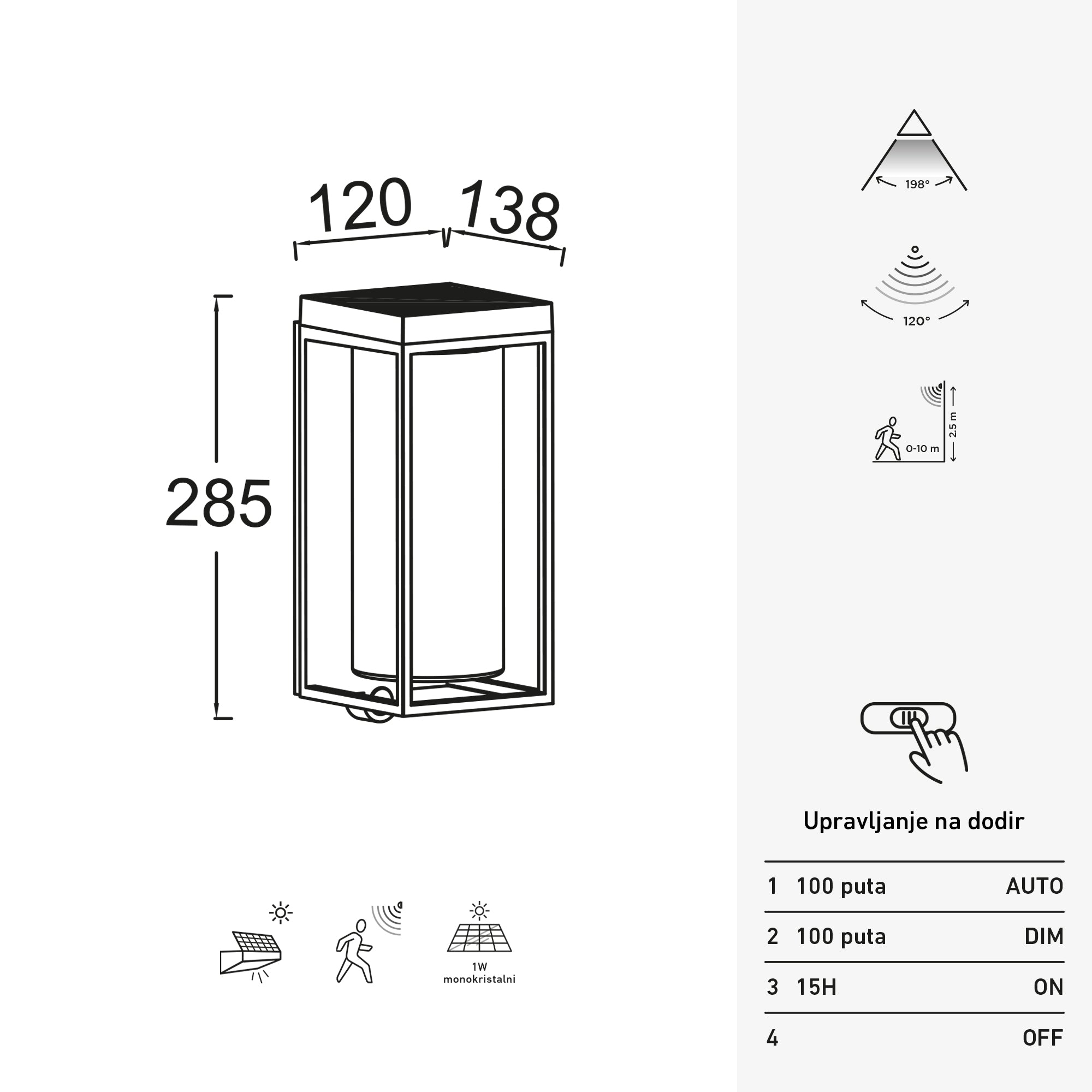 FLAIR solarna zidna svjetiljka, senzor pokreta, mat crna, 1xE27, 2700K, IP44, 285mm
