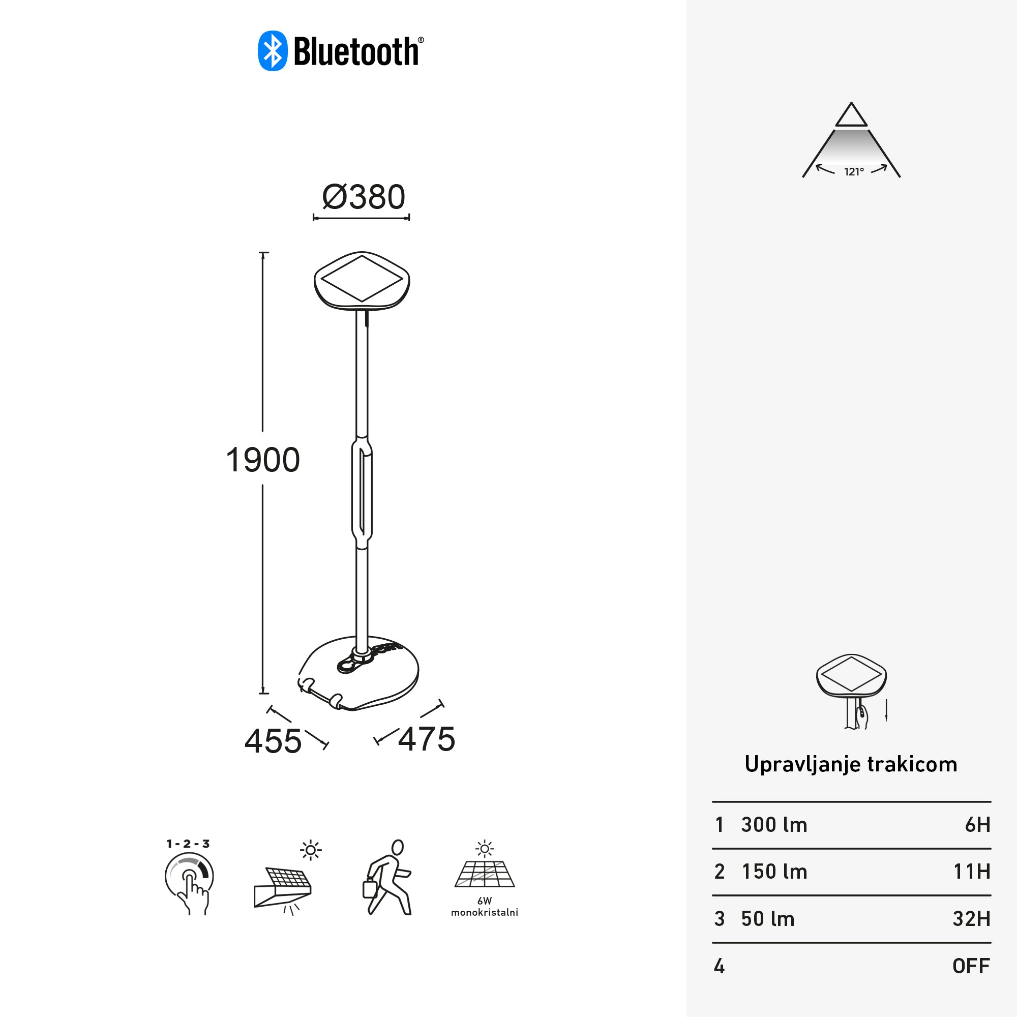 POPPY LED solarna vrtna svjetiljka, tamno siva, 8W, 3000K, IP54, 1900mm