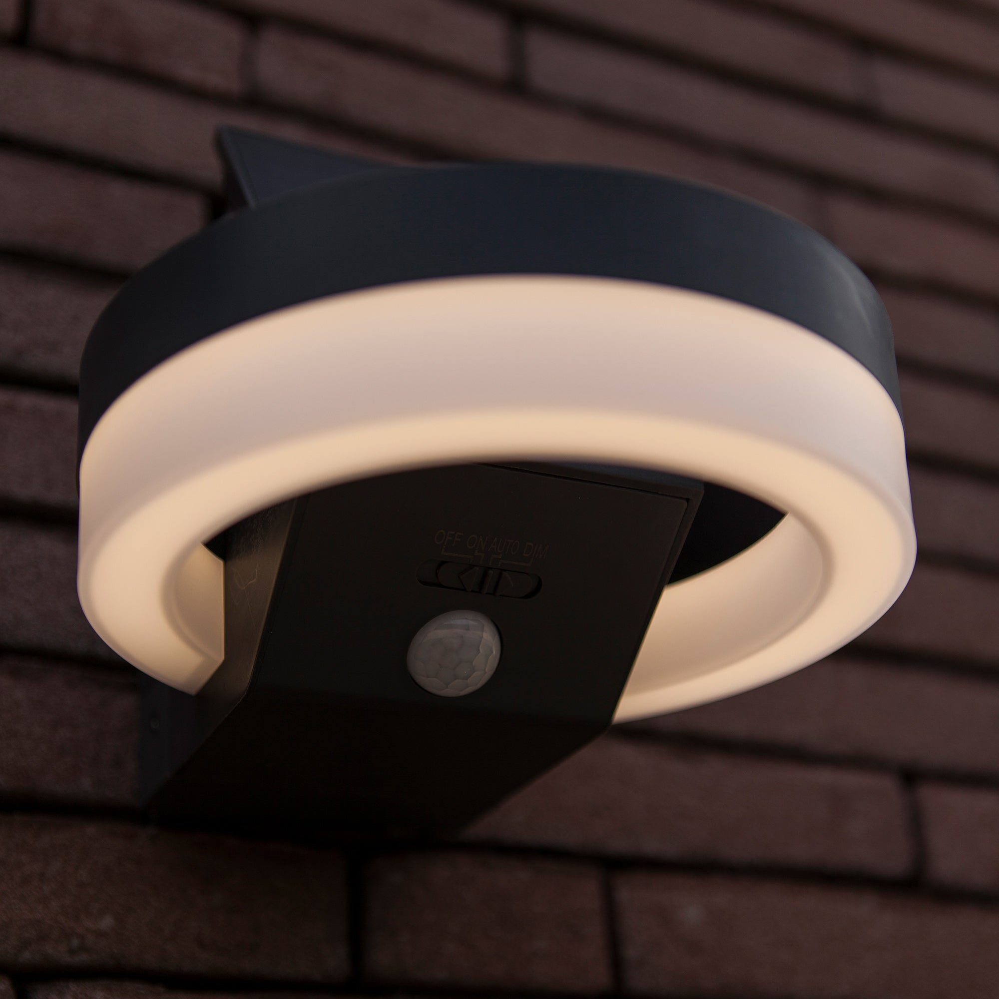 RUNDA LED solarna zidna svjetiljka, senzor pokreta, tamno siva, 12W, 4000K, IP54, 64mm