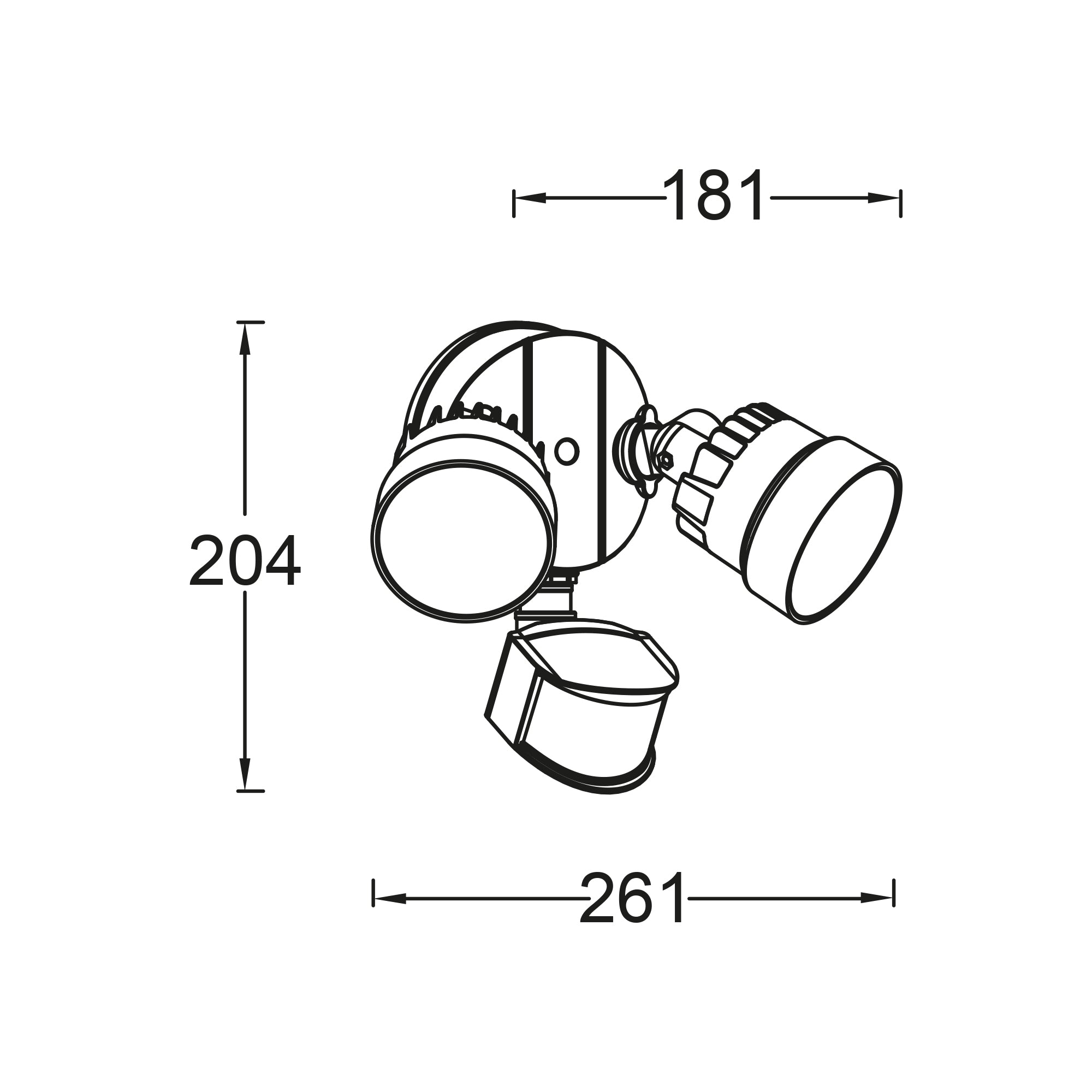 SHRIMP LED reflektor, senzor pokreta, mat crni, 12W, 5000K, IP54, 204mm
