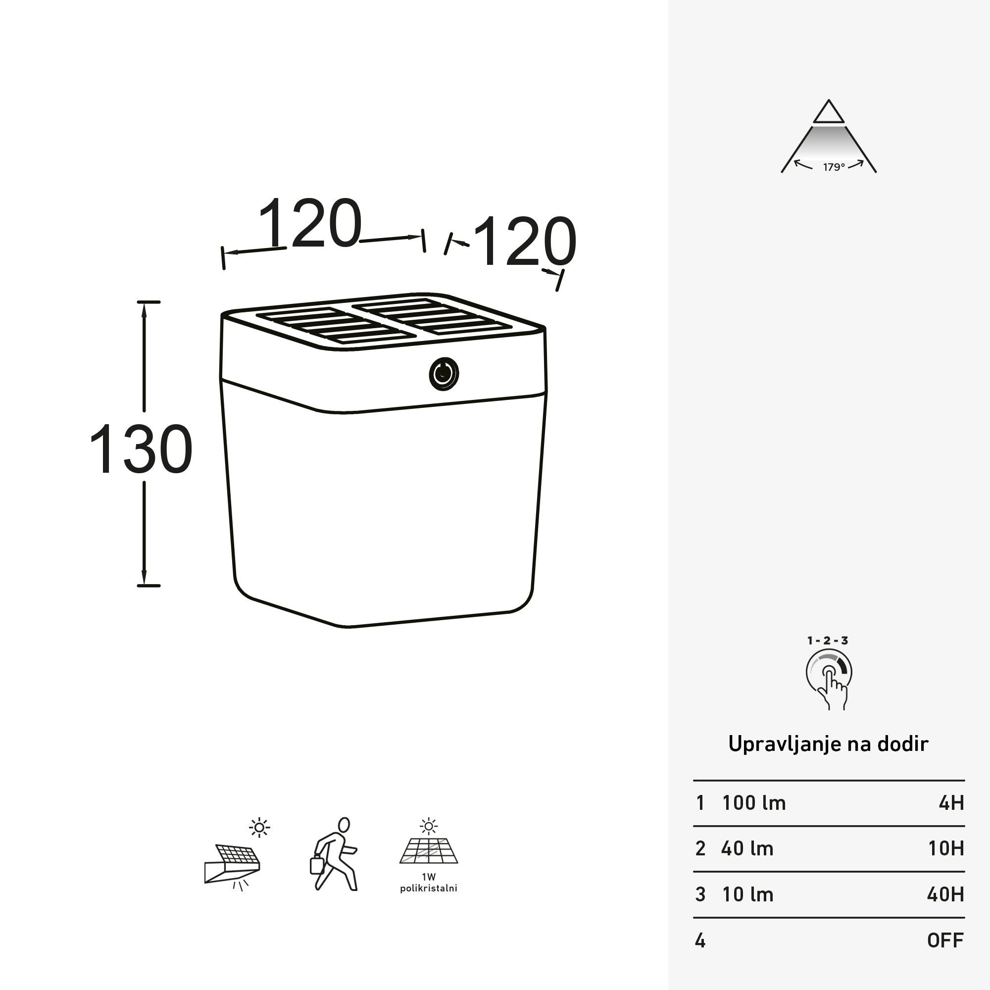 TABLE CUBE LED solarna prijenosna svjetiljka 1W 3000K bijela